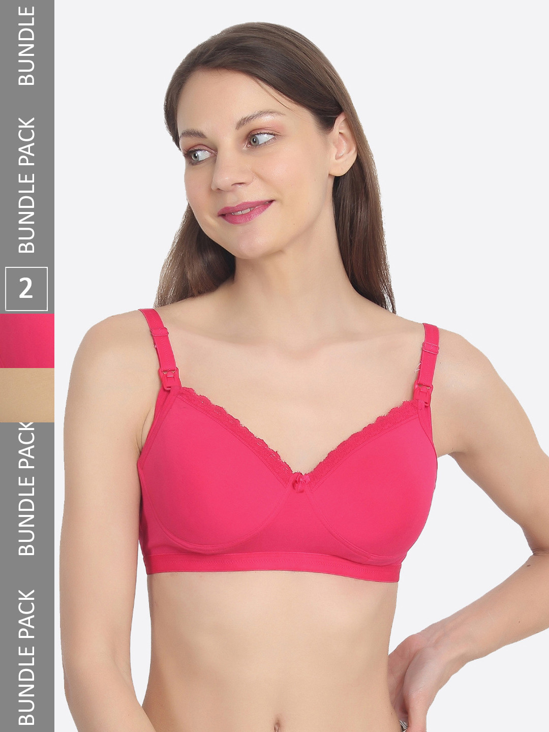 

Mylo Pack of 2 Cotton Maternity Light Padded & Non Wired Nursing Bra, Fuchsia