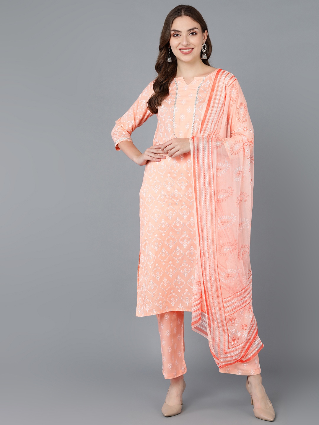 

VAHSON Ethnic Motifs Printed Gotta Patti Kurta with Trousers & With Dupatta, Orange