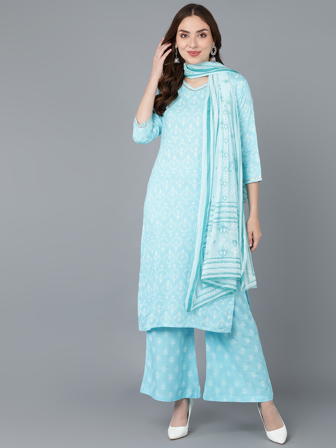 

VAHSON Ethnic Motifs Printed Gotta Patti Kurta with Palazzos & With Dupatta, Blue