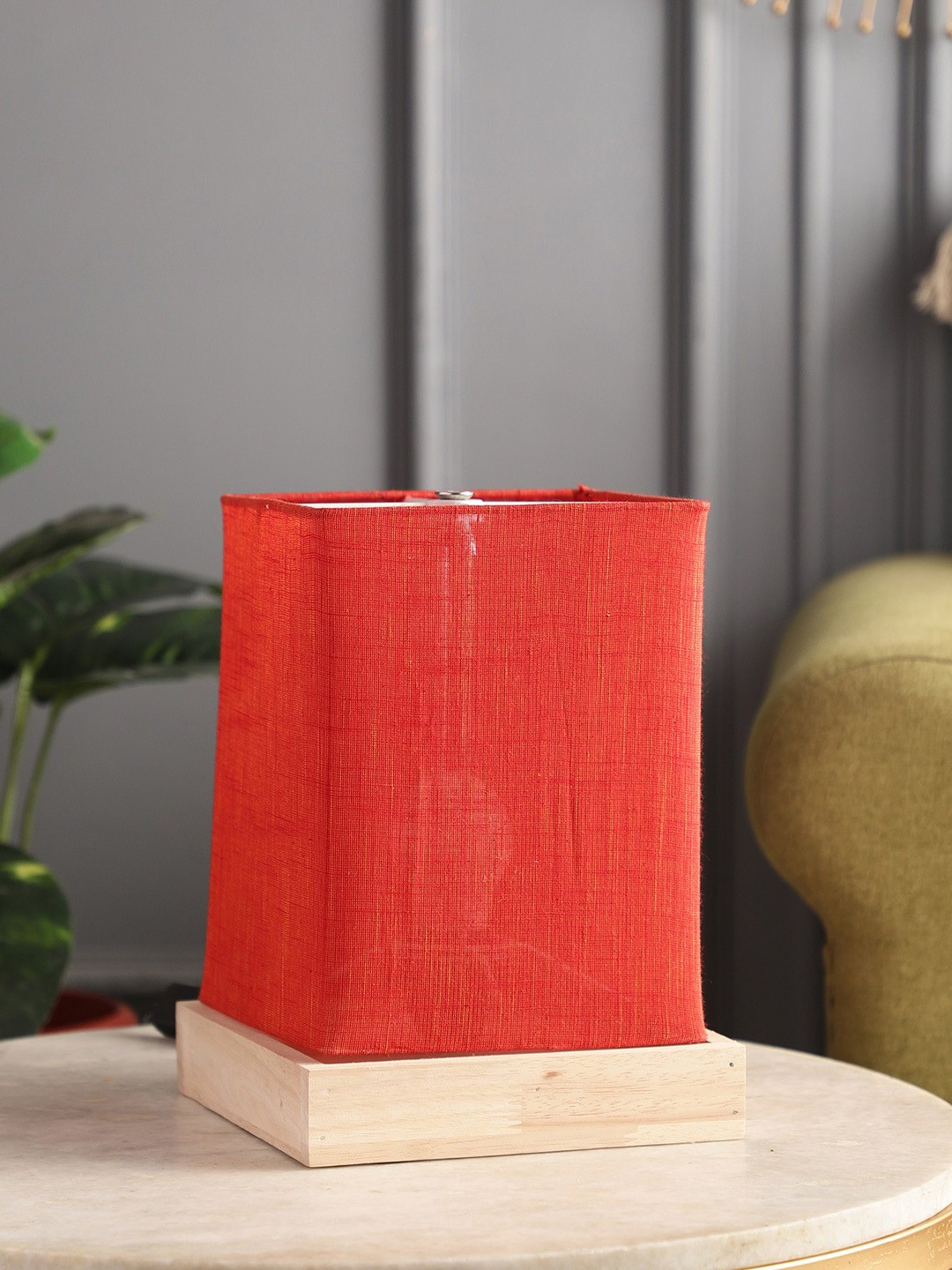 

SANDED EDGE Natural Wood Solid Table Lamp, Red