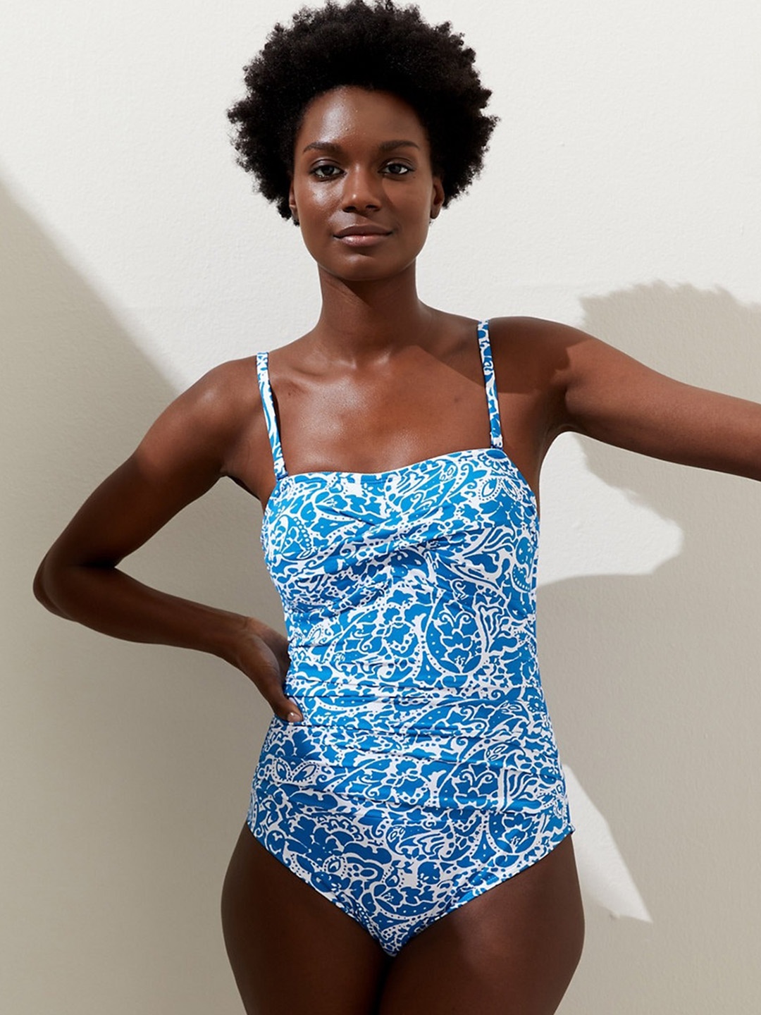 

Marks & Spencer Women Printed Bodysuit Swimwear, Blue