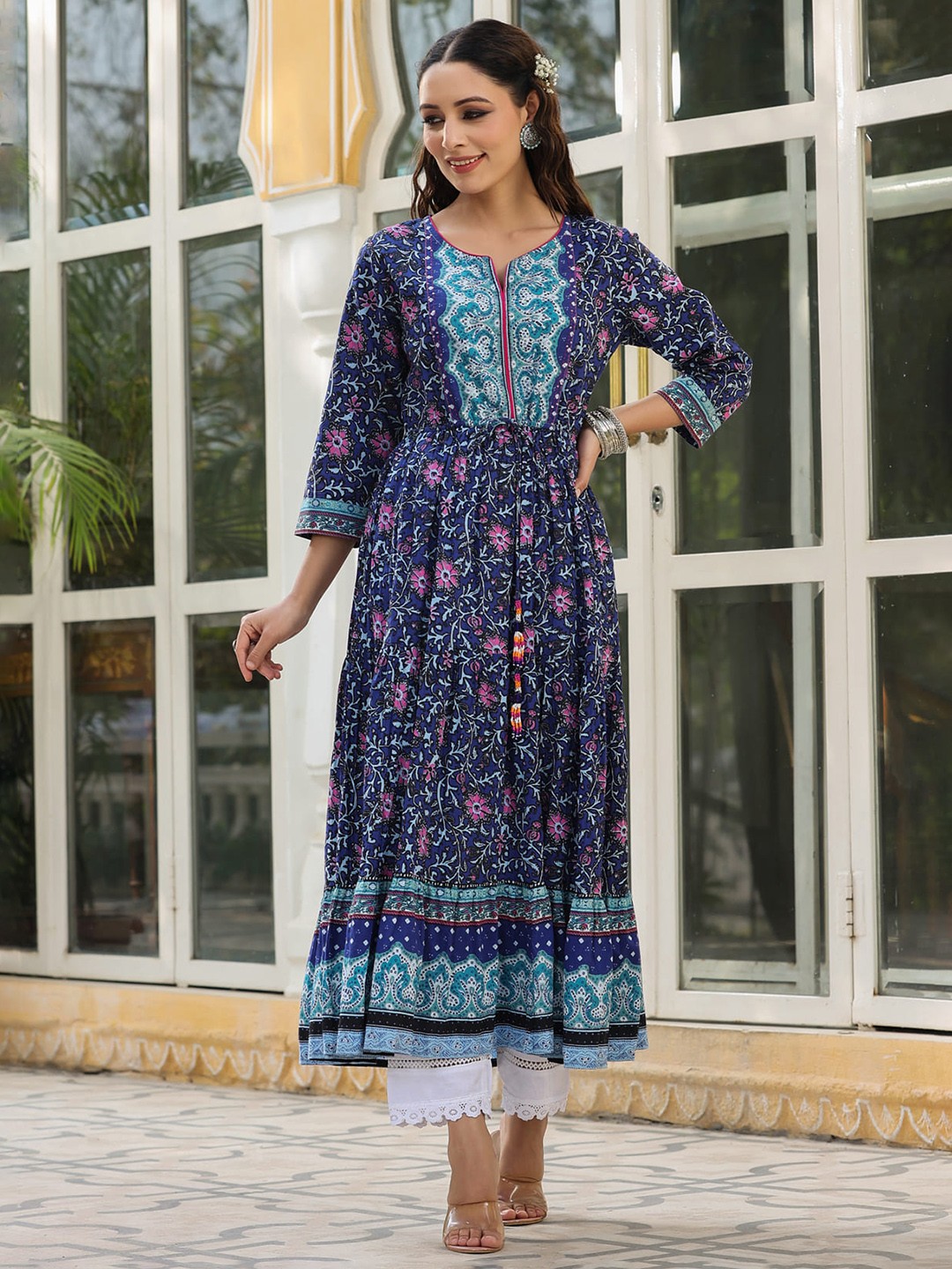 

Rain & Rainbow Ethnic Motifs Printed Dress, Blue