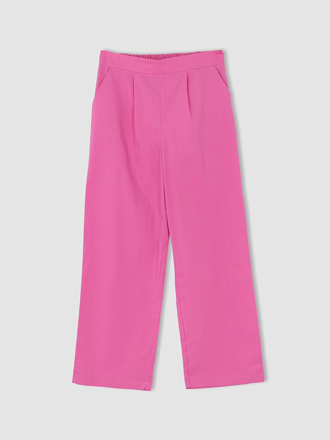 

DeFacto Girls Mid Rise Pure Cotton Parallel Trousers, Pink