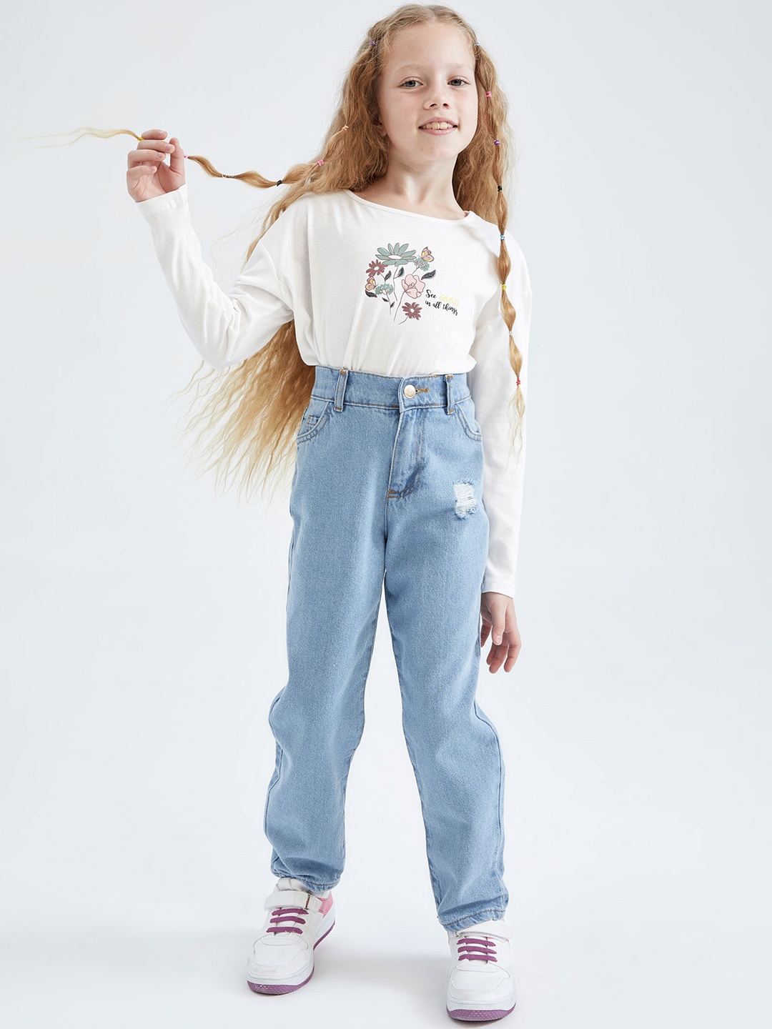

DeFacto Girls Pure Cotton High Rise Jeans, Blue