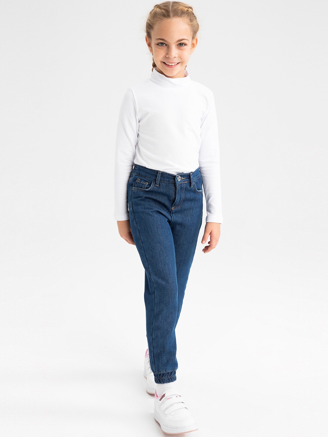 

DeFacto Girls Light Fade Pure Cotton Denim Joggers, Blue