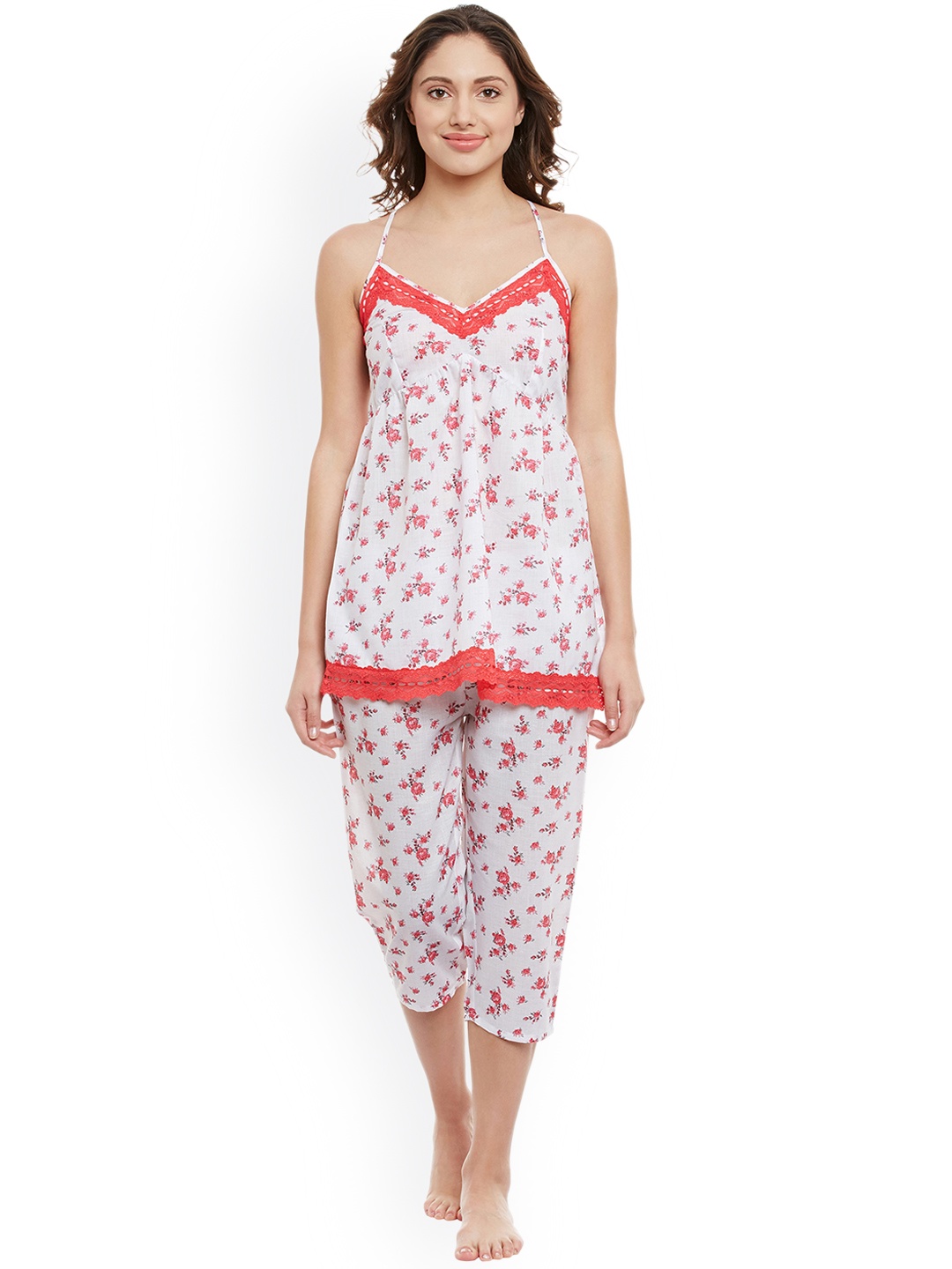 

Clovia Off-White & Red Printed Lounge Set LS0104R18XL
