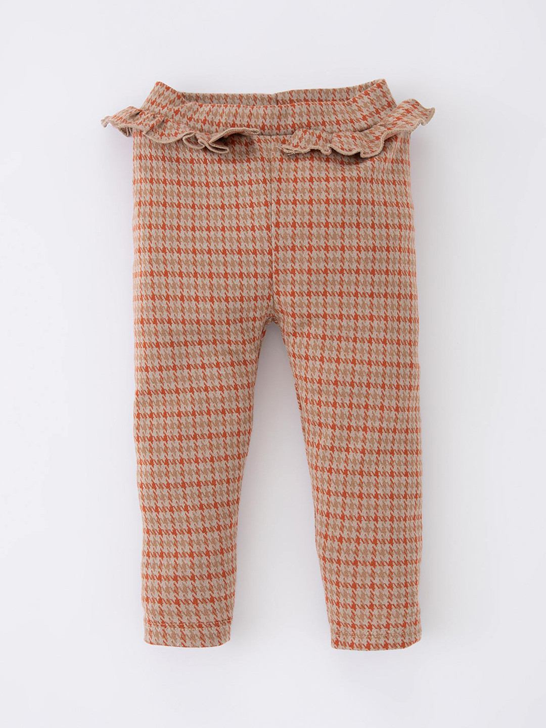 

DeFacto Girls Checked Cotton Trousers, Beige