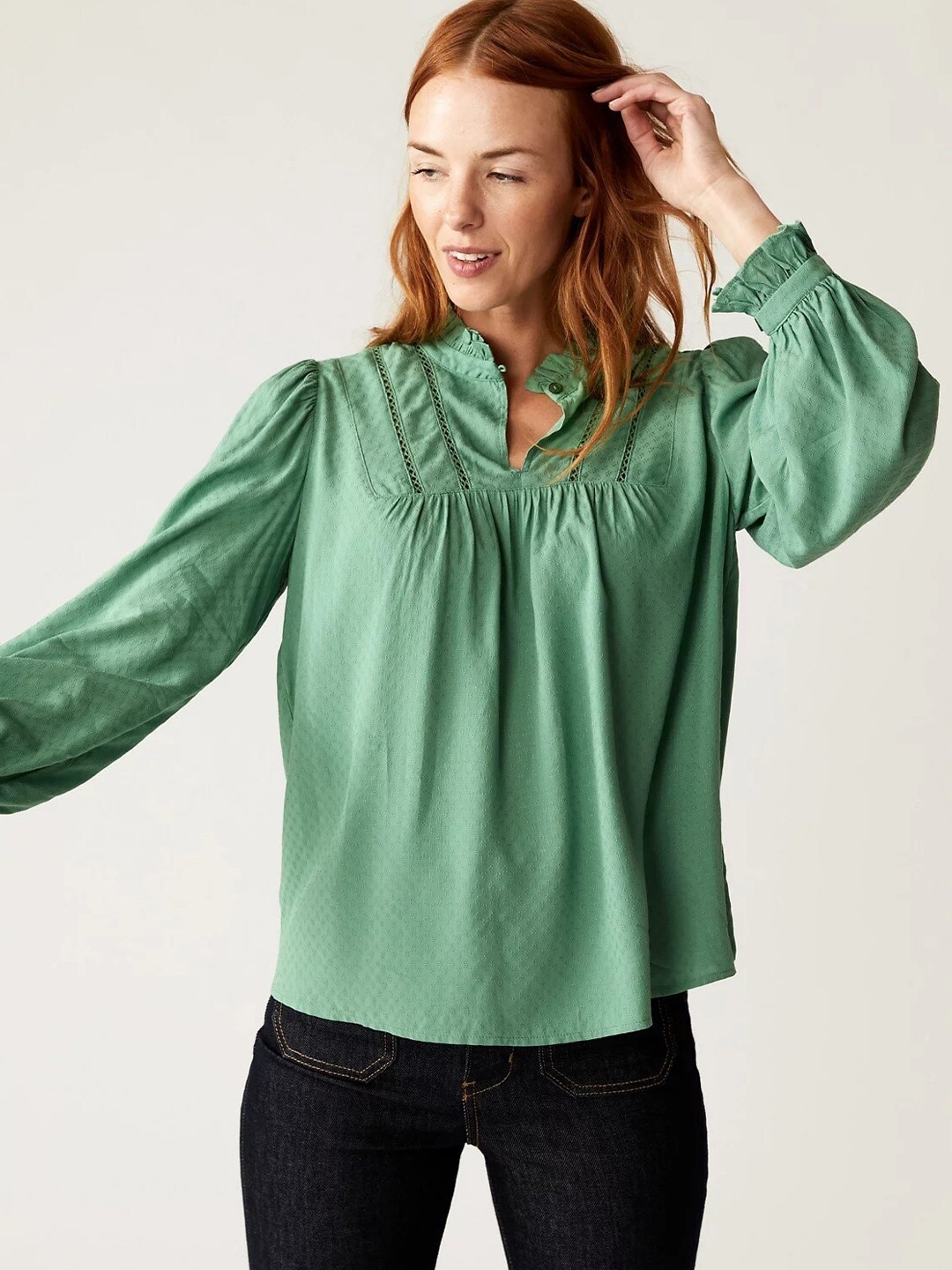 

Marks & Spencer Keyhole Neck Ruffles Blouson Top, Green
