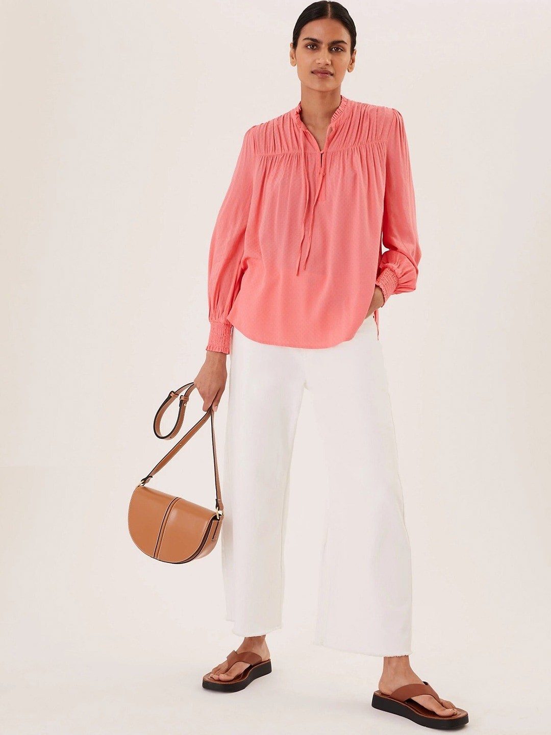 

Marks & Spencer Tie-Up Neck Gathered Top, Pink