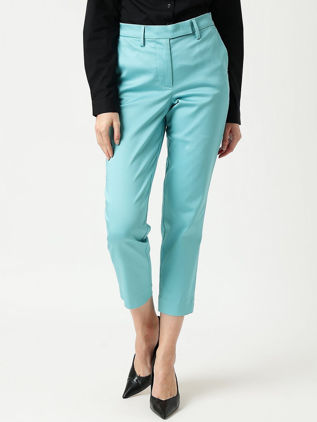 

Marks & Spencer Women High-Rise Cropped Trousers, Blue