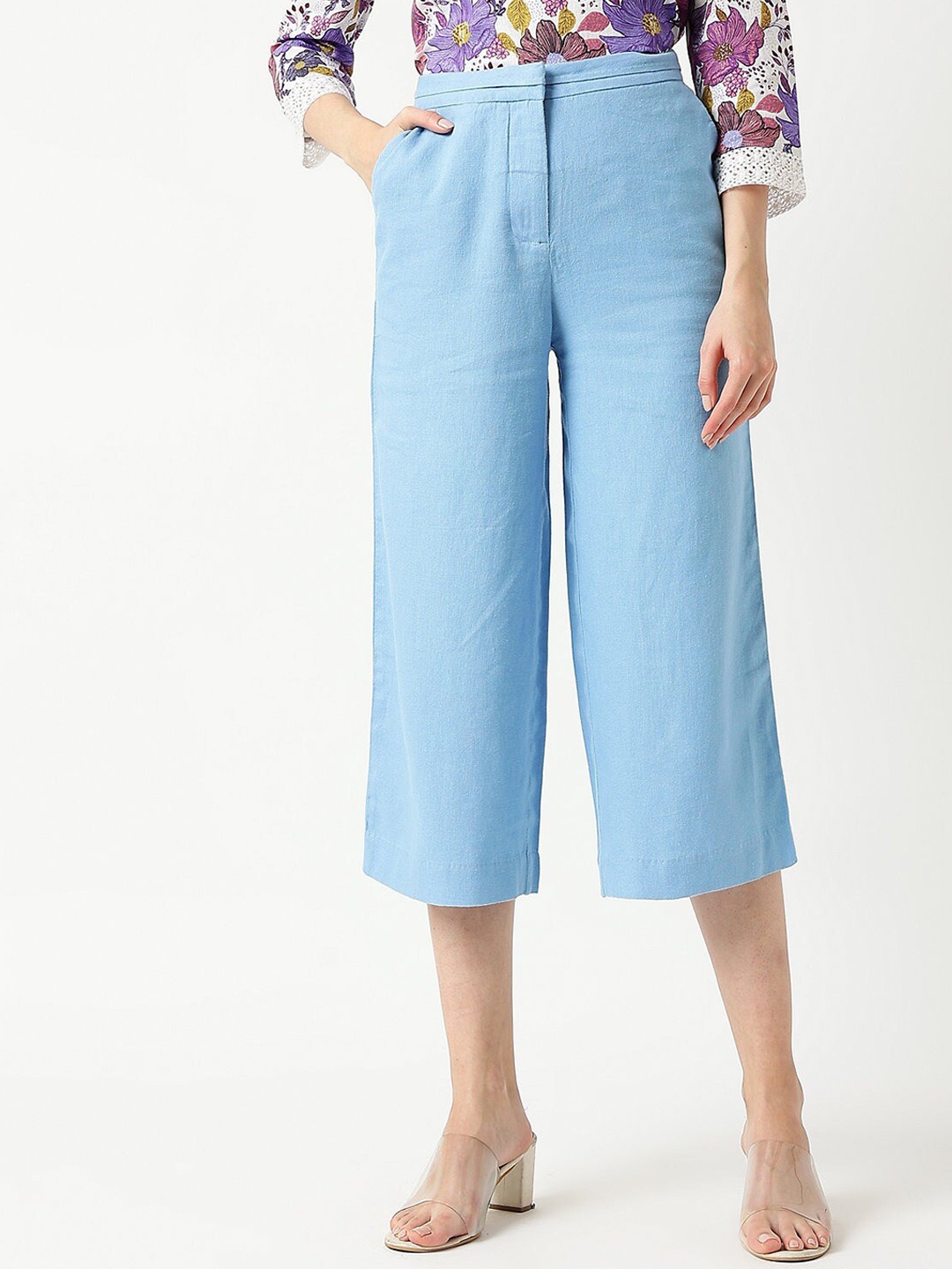 

Marks & Spencer Women High-Rise Culottes Trousers, Blue