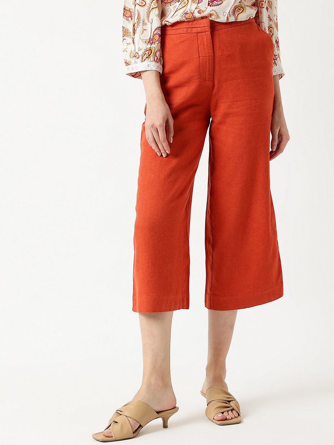 

Marks & Spencer Women High-Rise Culottes Trousers, Rust
