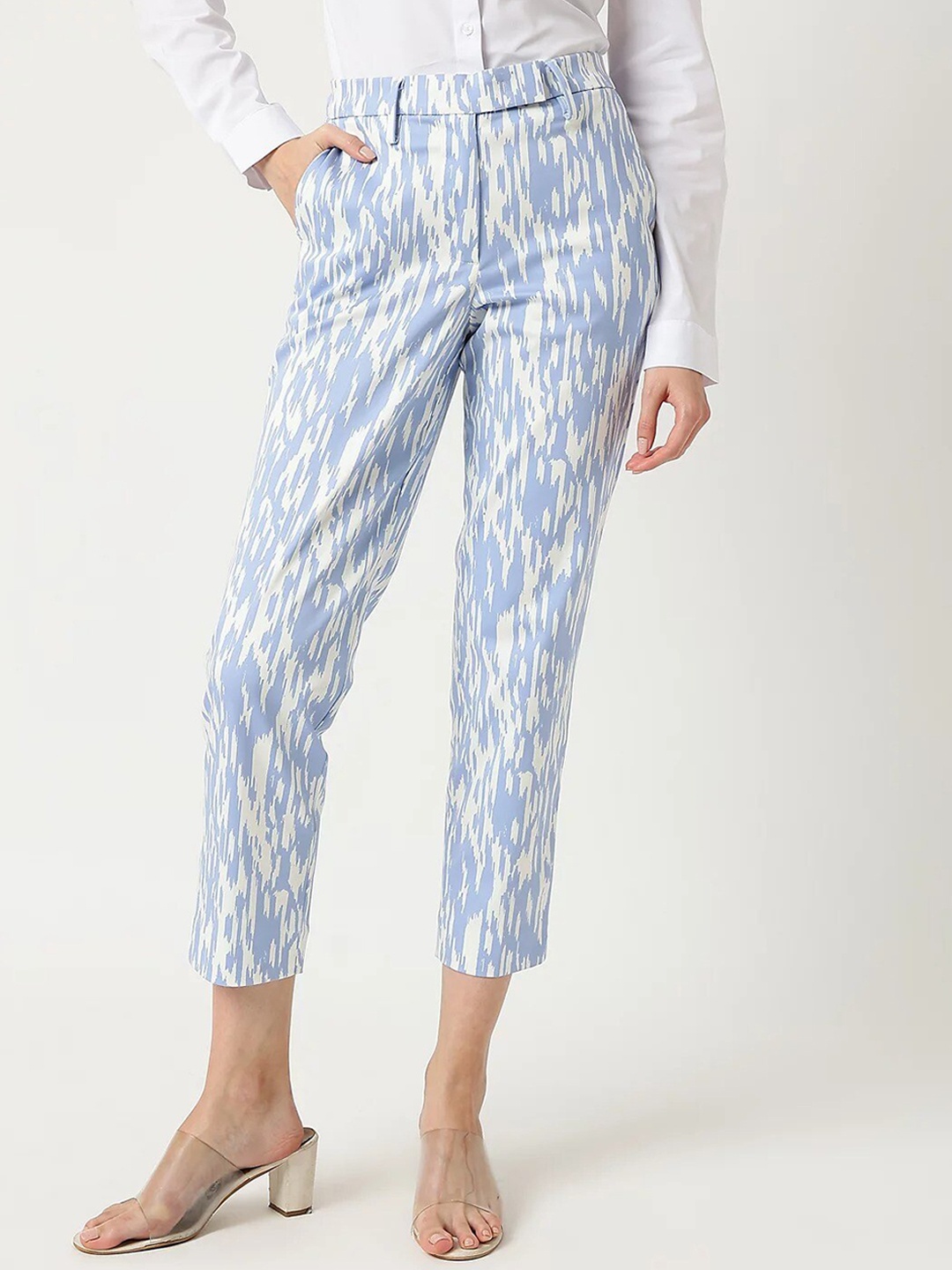 

Marks & Spencer Women Abstract Printed High-Rise Trousers, Blue