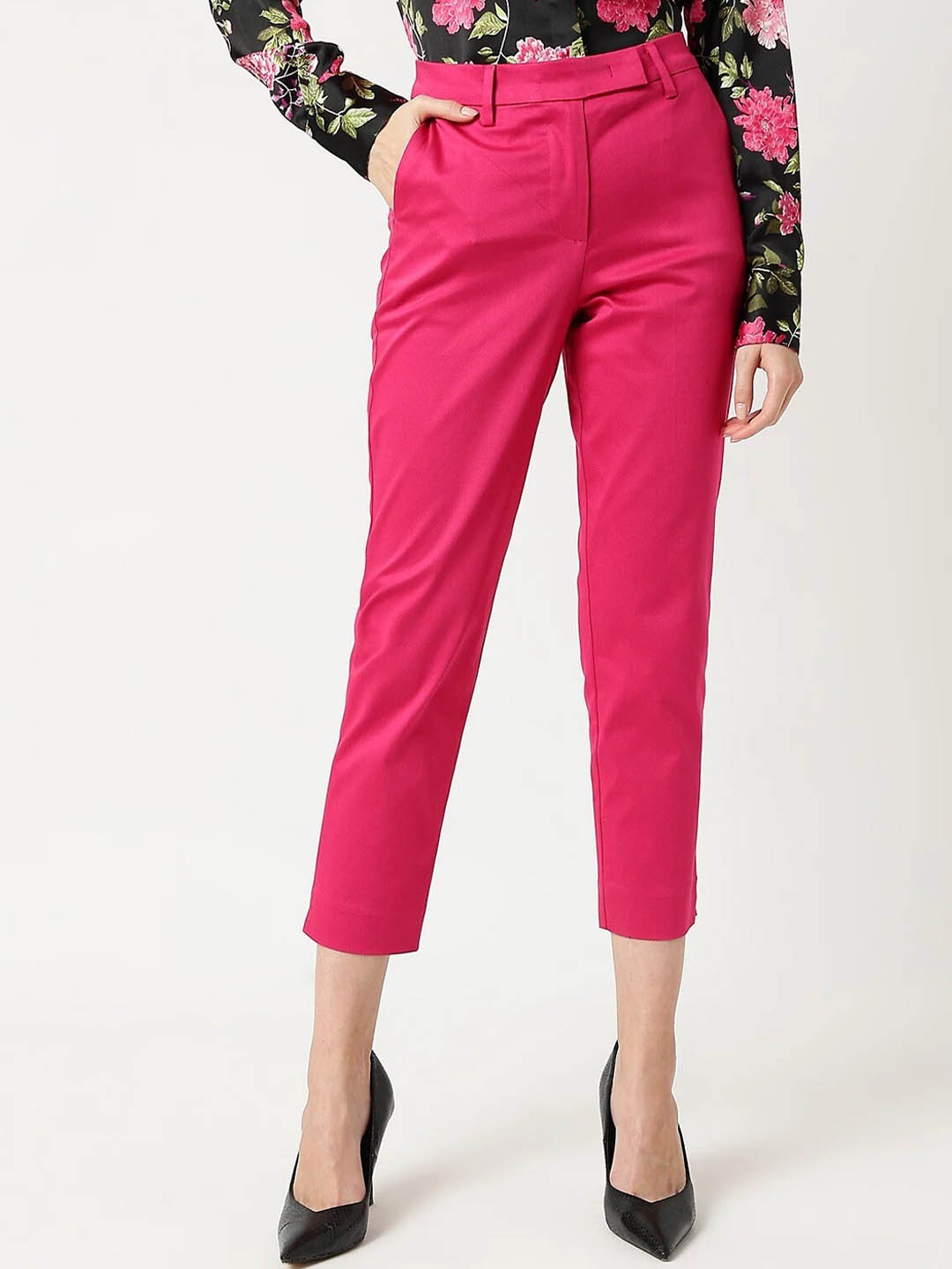 

Marks & Spencer Women High-Rise Cropped Trousers, Pink