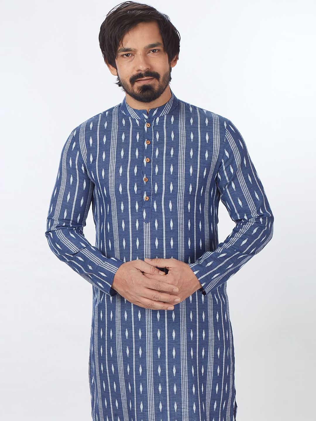 

Blacksmith Men Striped Jacquard Pure Cotton Kurta, Blue