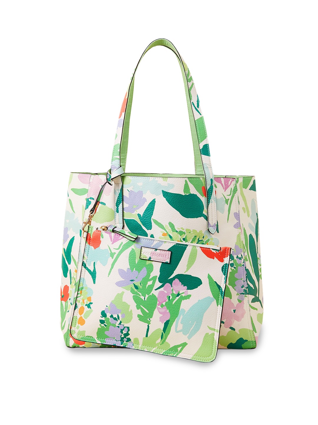 

Accessorize London Women Faux Leather Floral Printed Shopper Bag with Pouch, White