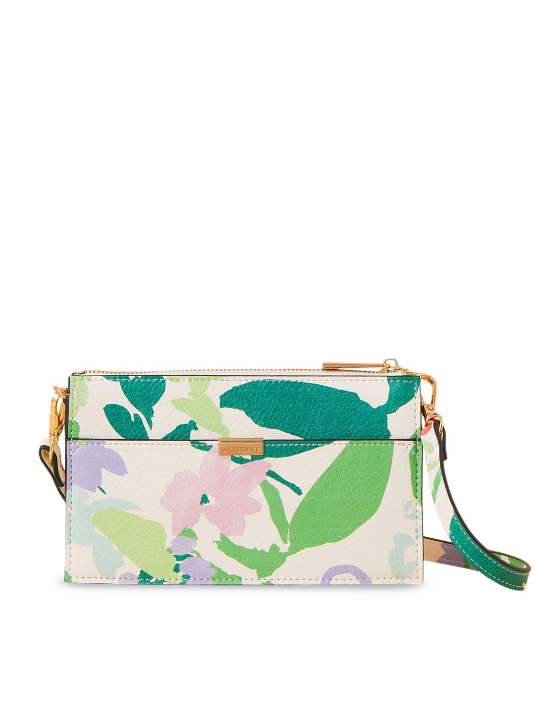 

Accessorize London Women Faux Leather Floral Printed Zip Sling Bag, Green
