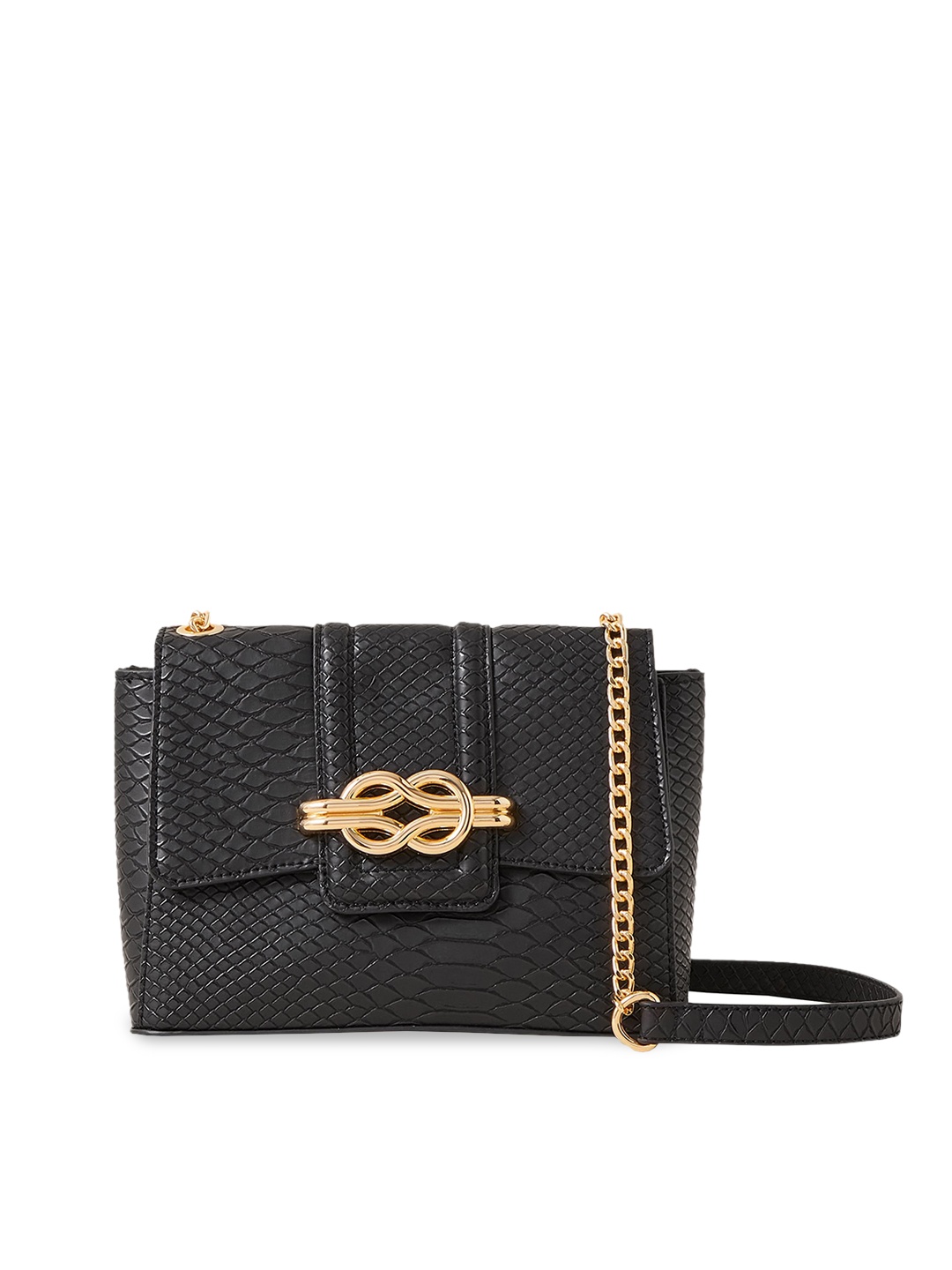 

Accessorize London Women's Faux Leather Black Snaffle Detail Faux Croc Sling Bag
