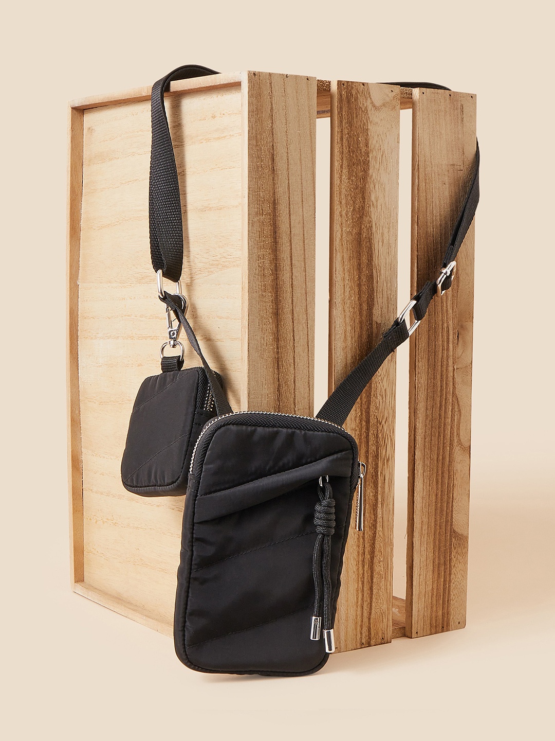 

Accessorize London Women Black Nylon Phone Accessory Sling Bag