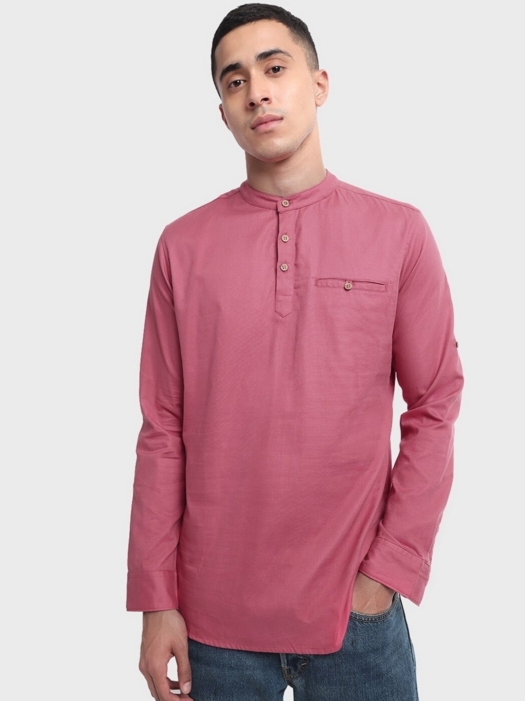 

Bewakoof Plus Men Pink Kurta