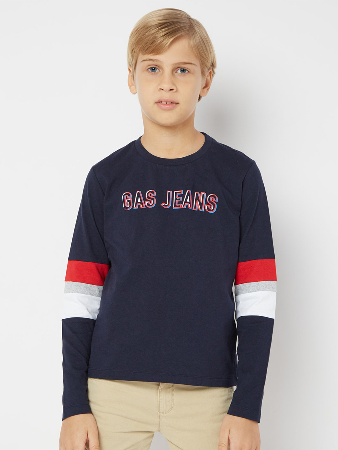 

GAS Boys Navy Blue Typography Printed T-shirt