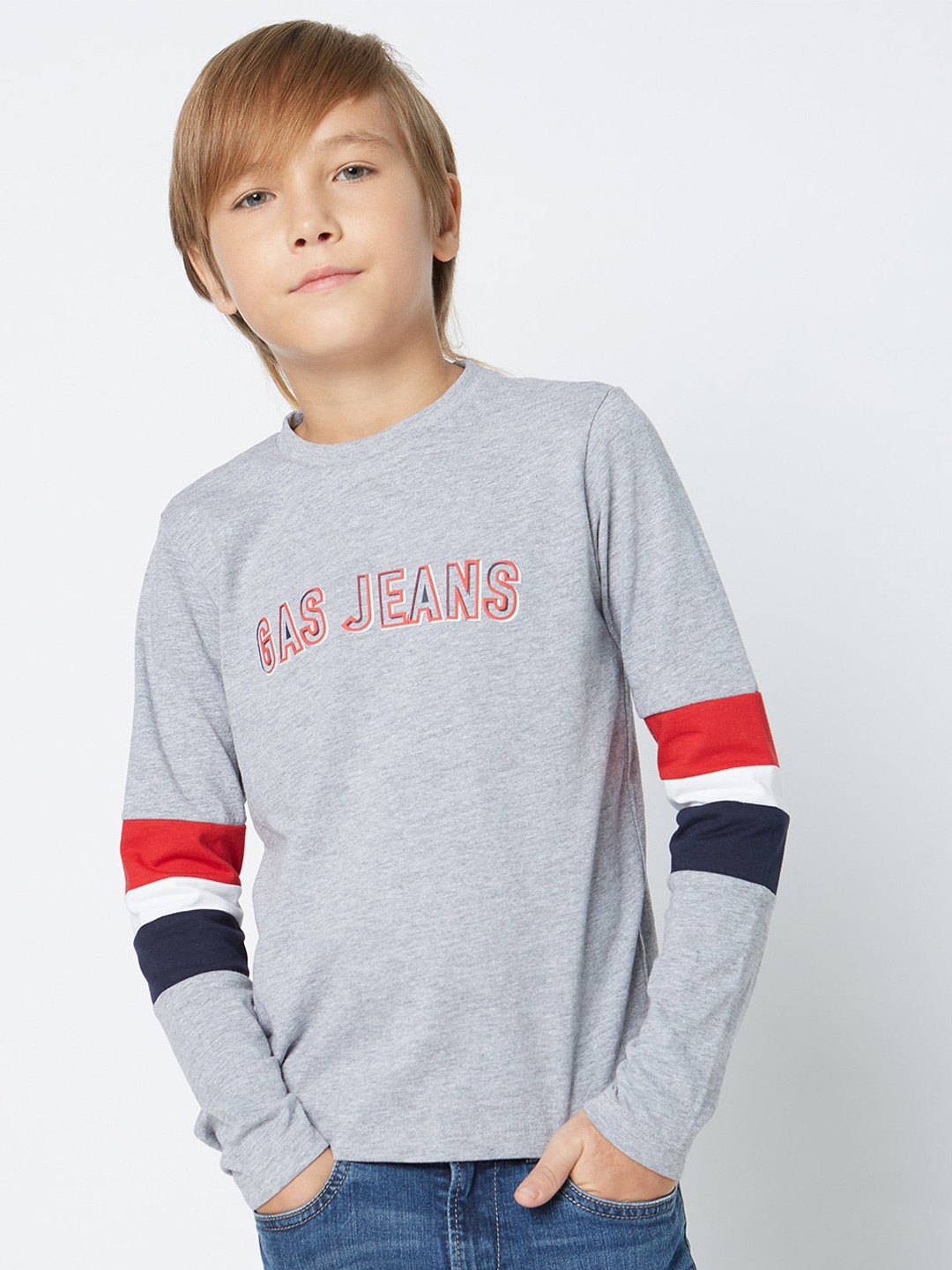 

GAS Boys Printed Round Neck Cotton T-shirt, Grey