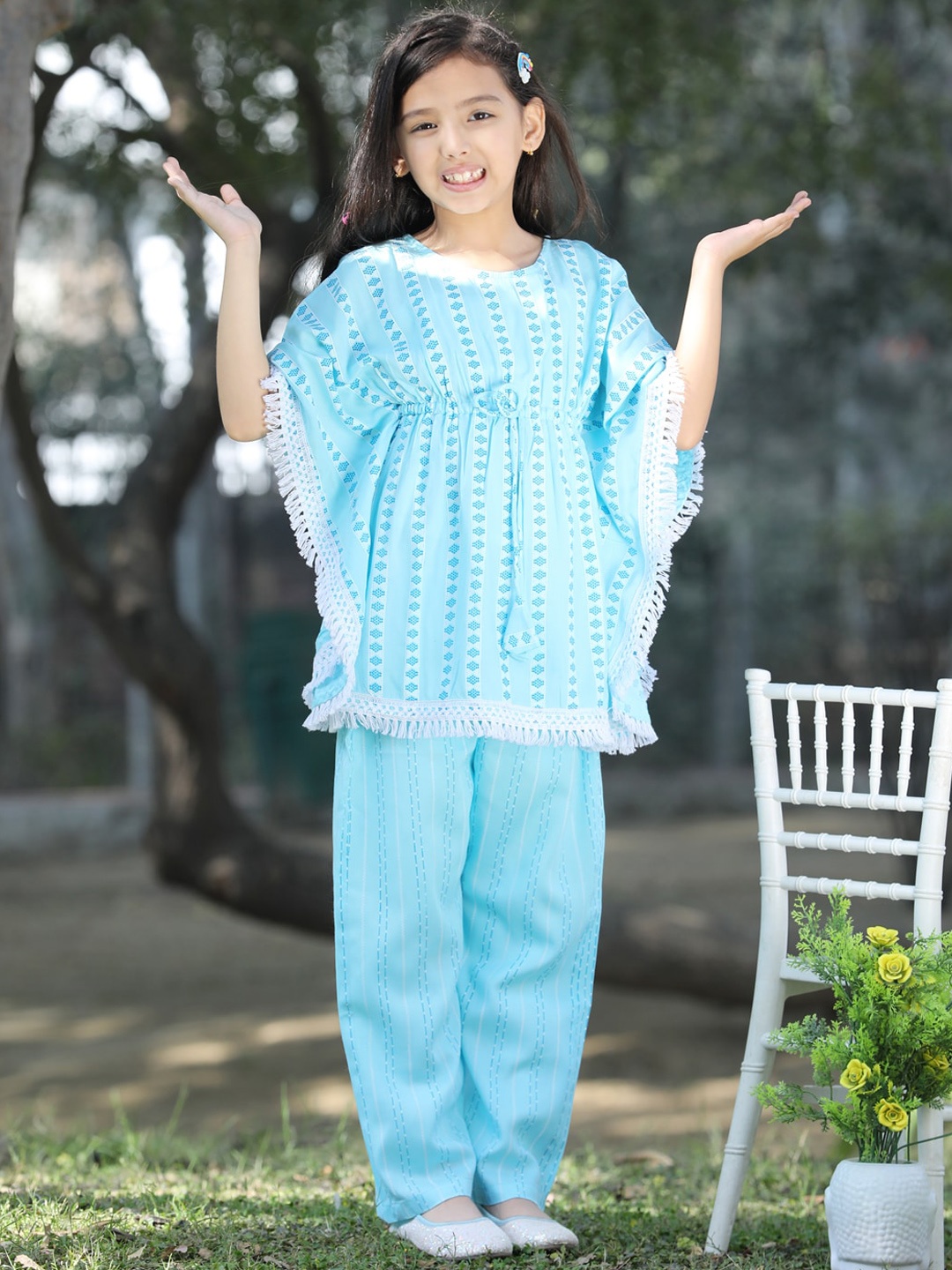 

Cutiekins Girls Striped Kaftan Kurta with Palazzos, Blue