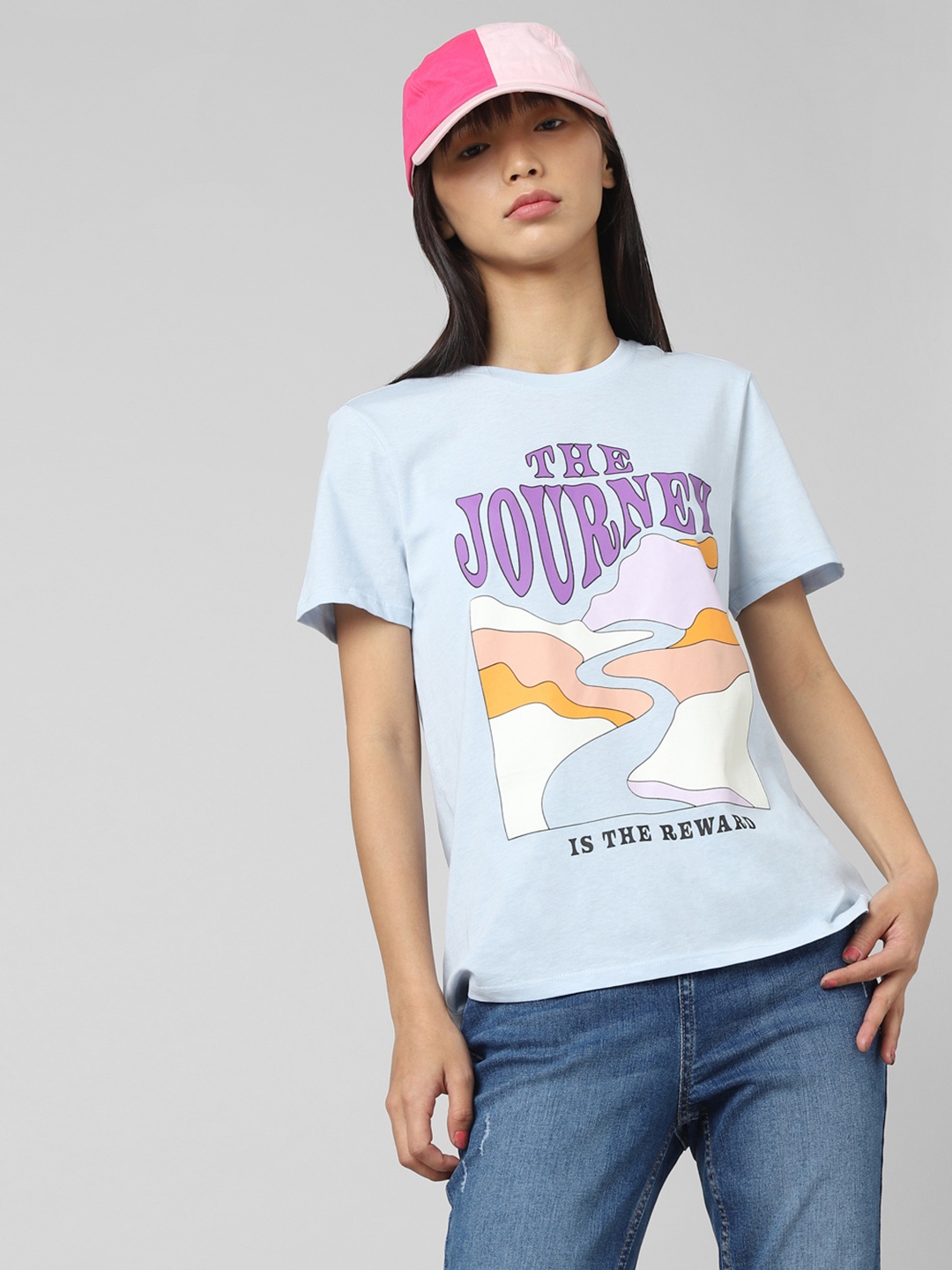 

ONLY Women Blue Typography Printed T-shirt