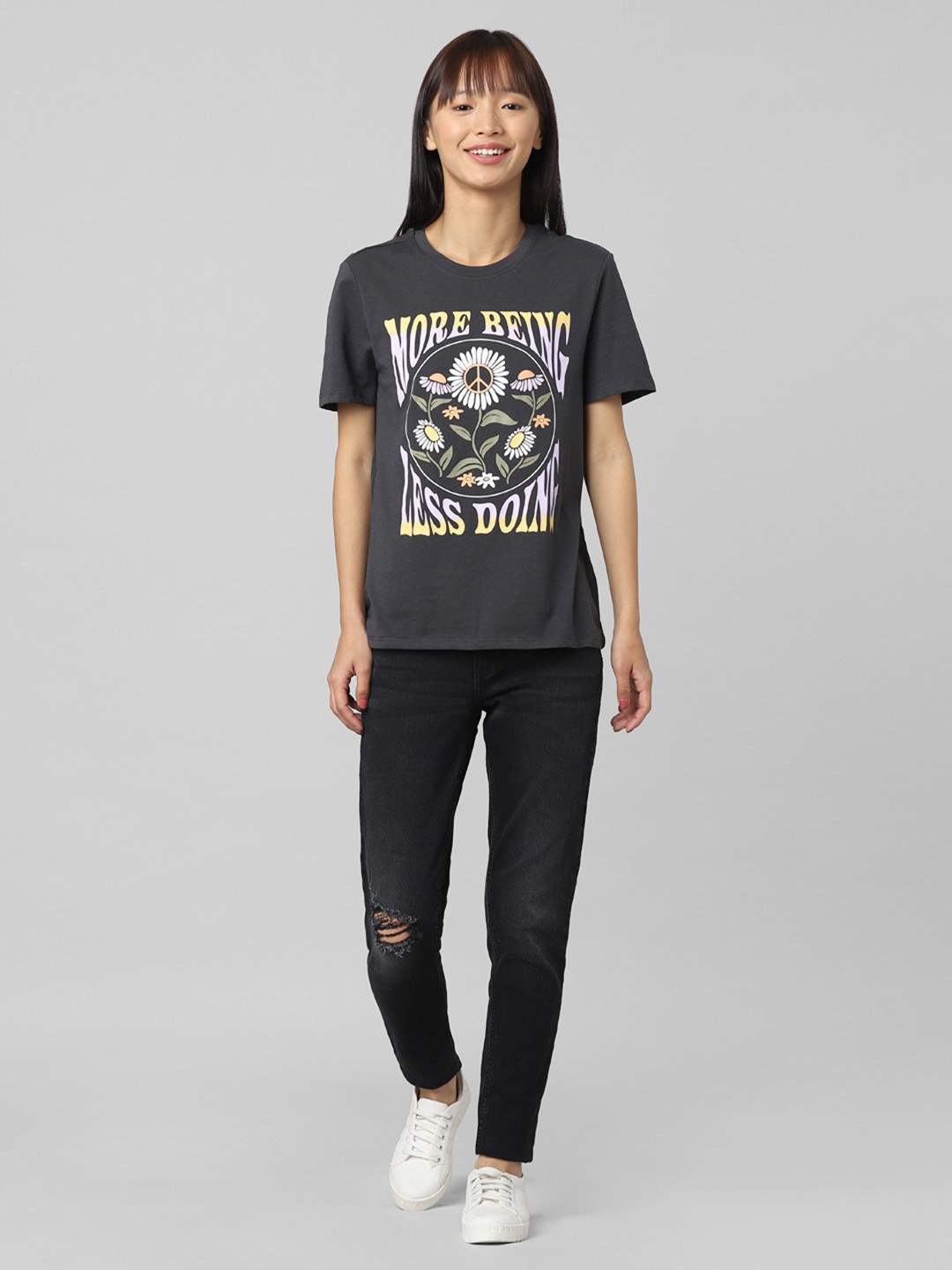 

ONLY Women Printed Cotton T-shirt, Black