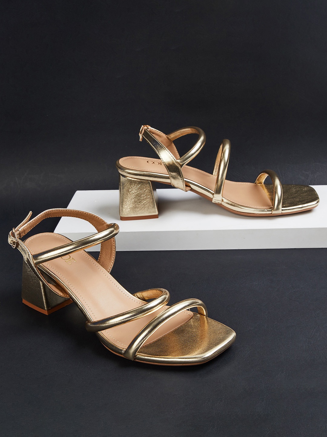 

CODE by Lifestyle Solid Open Toe Block Heels, Gold