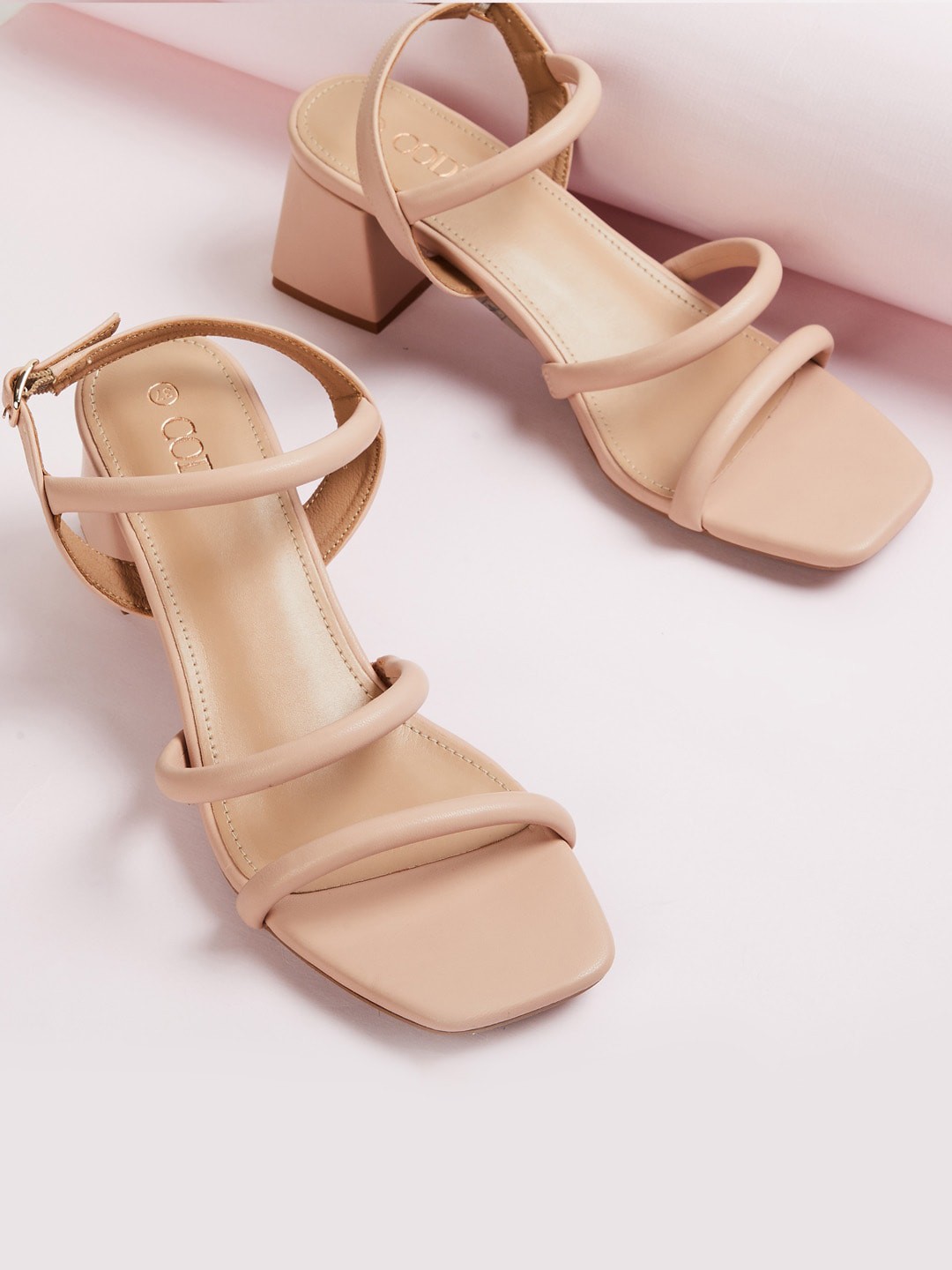 

CODE by Lifestyle Solid Open Toe Block Heels, Peach