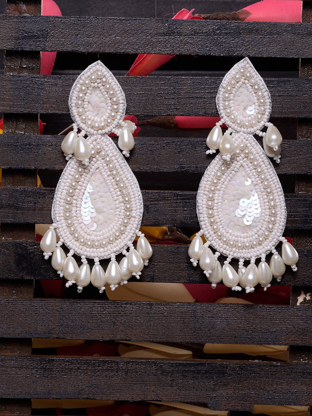 

Saraf RS Jewellery Silver Plated Pearl Beaded Contemporary Drop Earrings, White