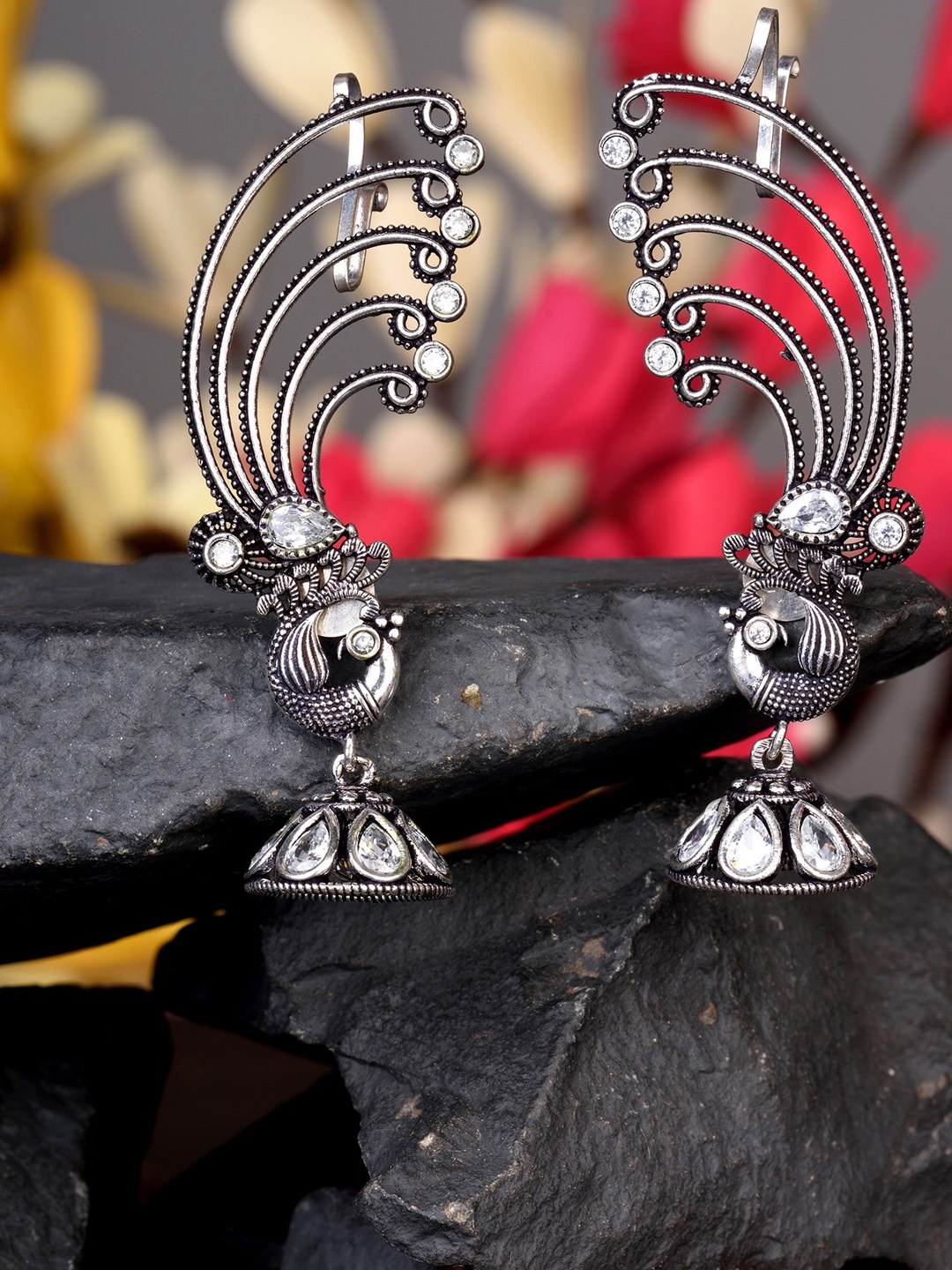 

Saraf RS Jewellery Silver Plated Oxidised Contemporary Drop Earrings, White