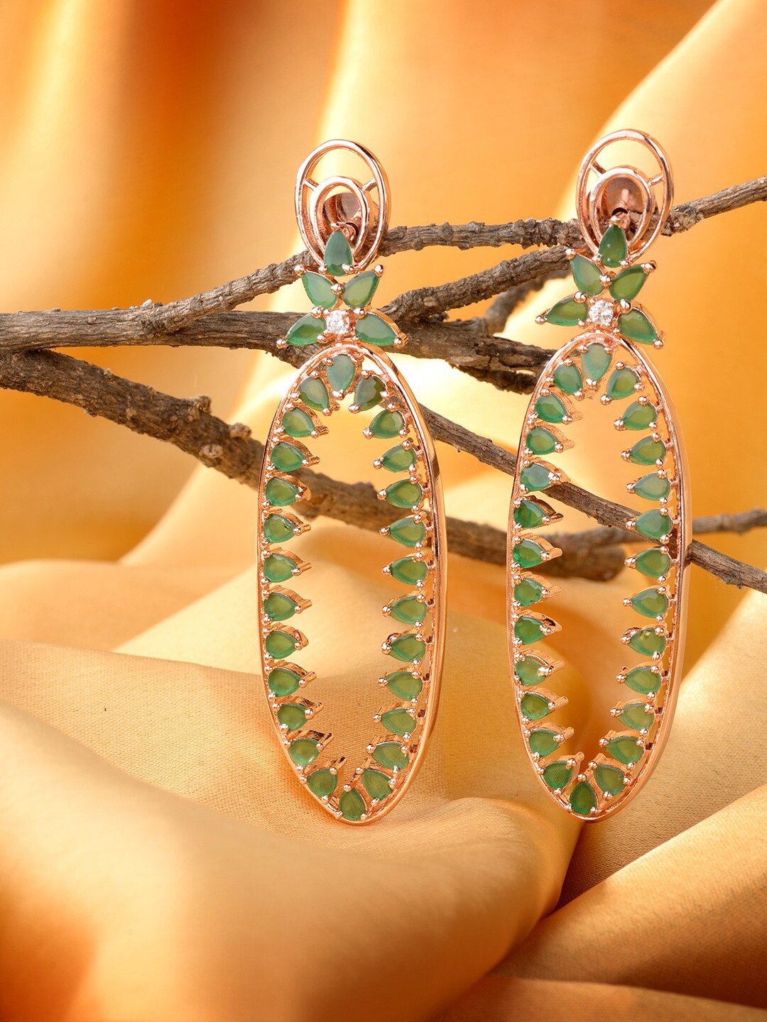 

Saraf RS Jewellery Rose Gold Plated AD studded Contemporary Drop Earrings