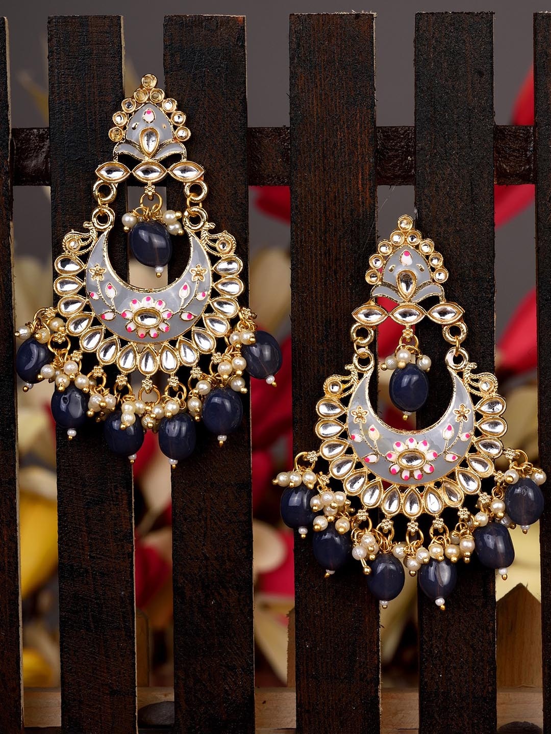 

Saraf RS Jewellery Gold-Plated Chandbalis Earrings, Grey