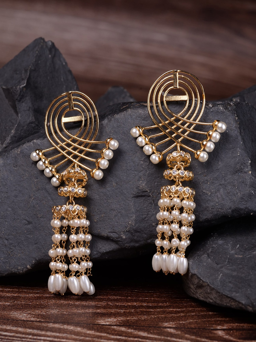 

Saraf RS Jewellery Gold-Plated Contemporary Drop Earrings