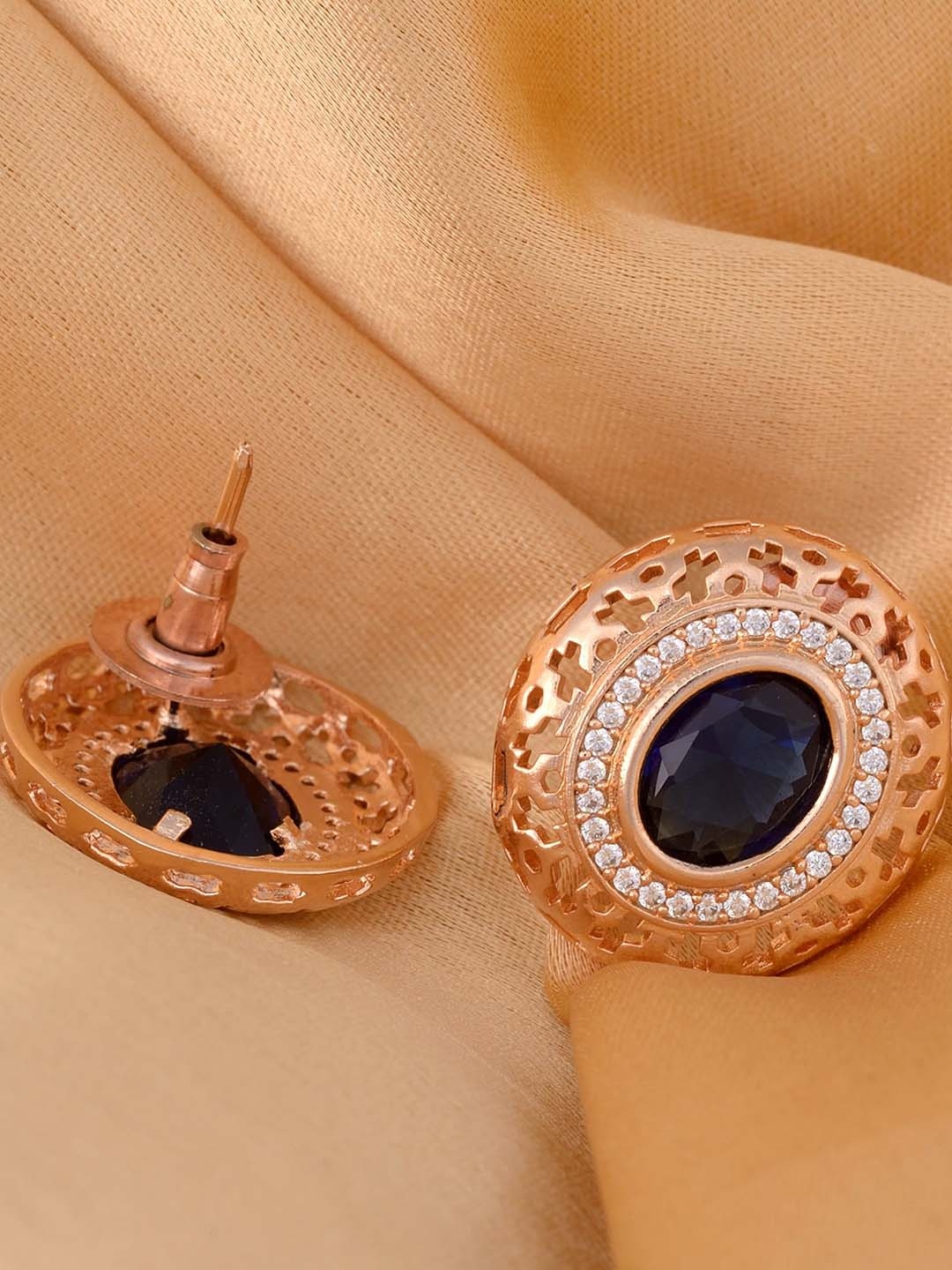 

Saraf RS Jewellery Rose Gold-Plated Contemporary Studs Earrings, Blue
