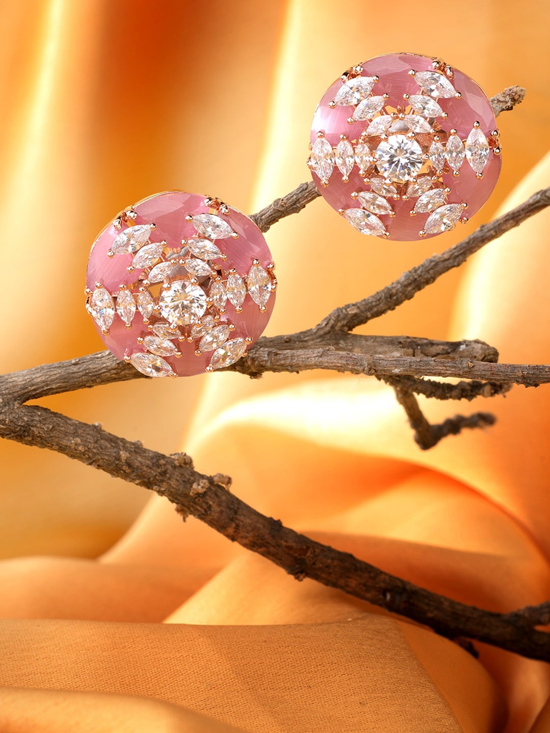 

Saraf RS Jewellery Rose Gold-Plated Contemporary Studs Earrings, Pink