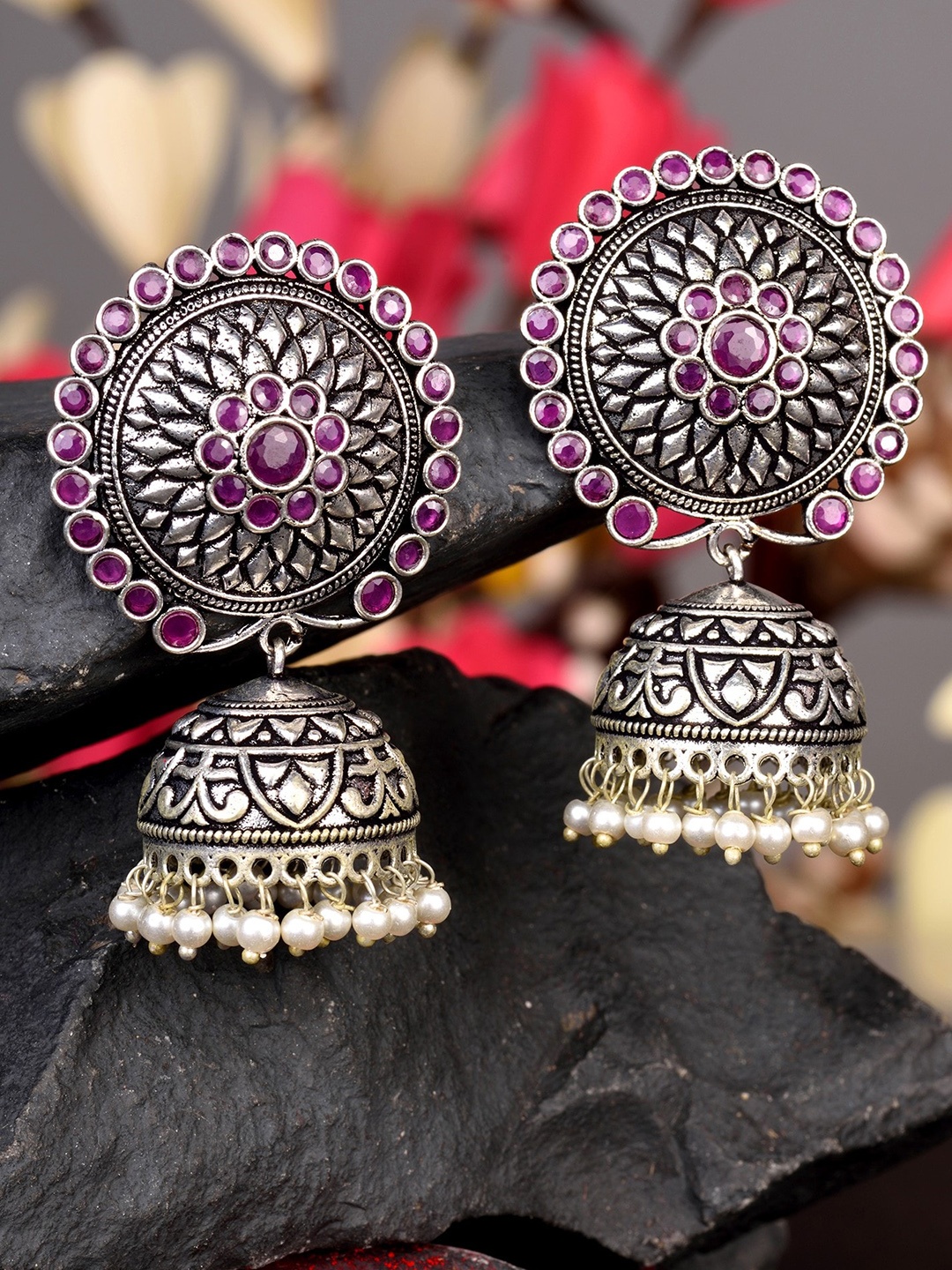 

Saraf RS Jewellery Silver-Plated Dome Shaped Jhumkas Earrings
