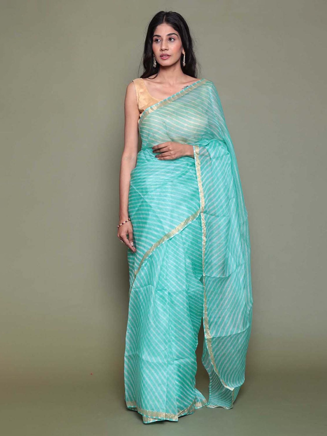 

ZARI Pure Chiffon Leheriya Saree, Green