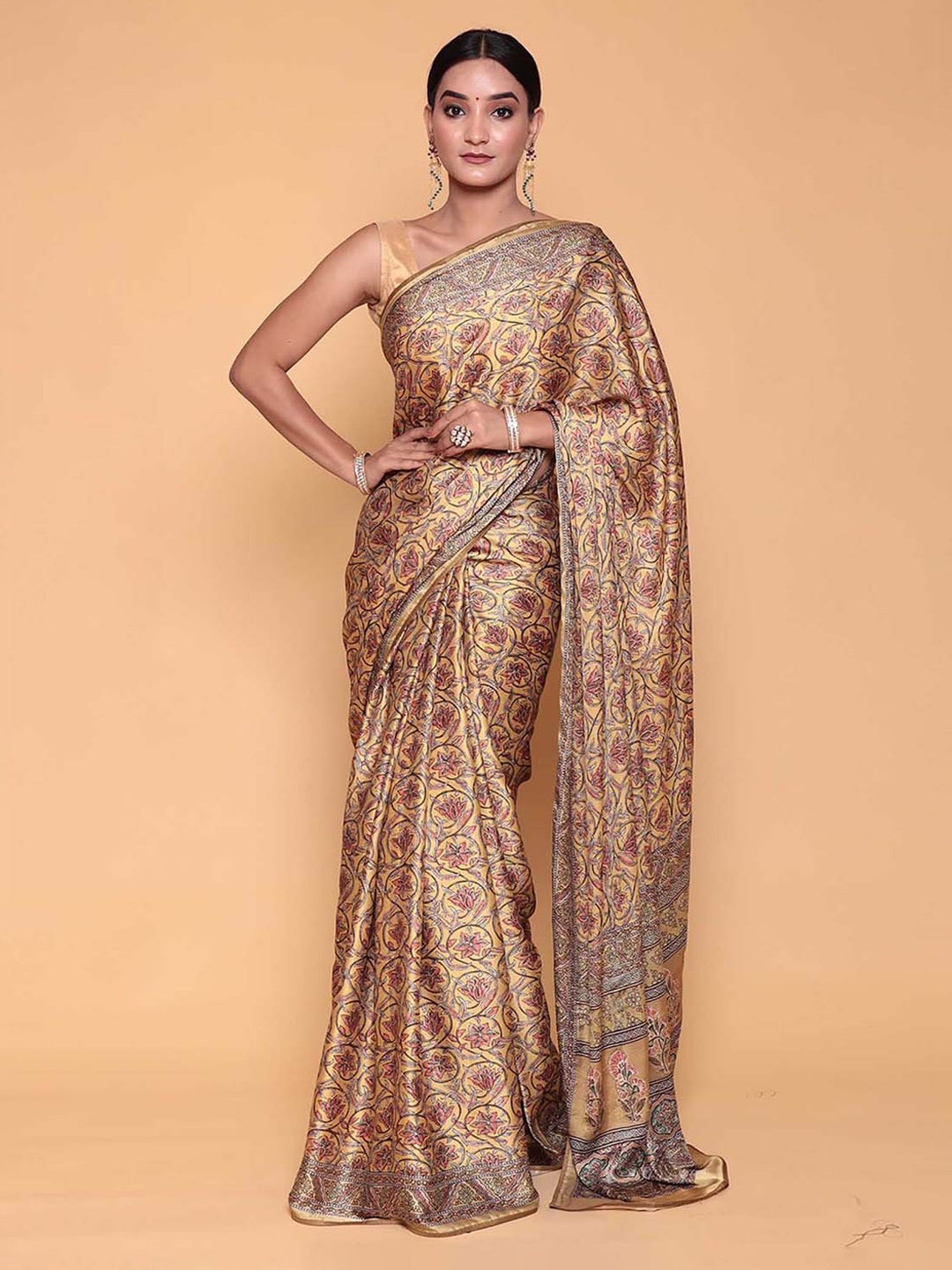 

ZARI Ethnic Motifs Printed Party Saree, Yellow