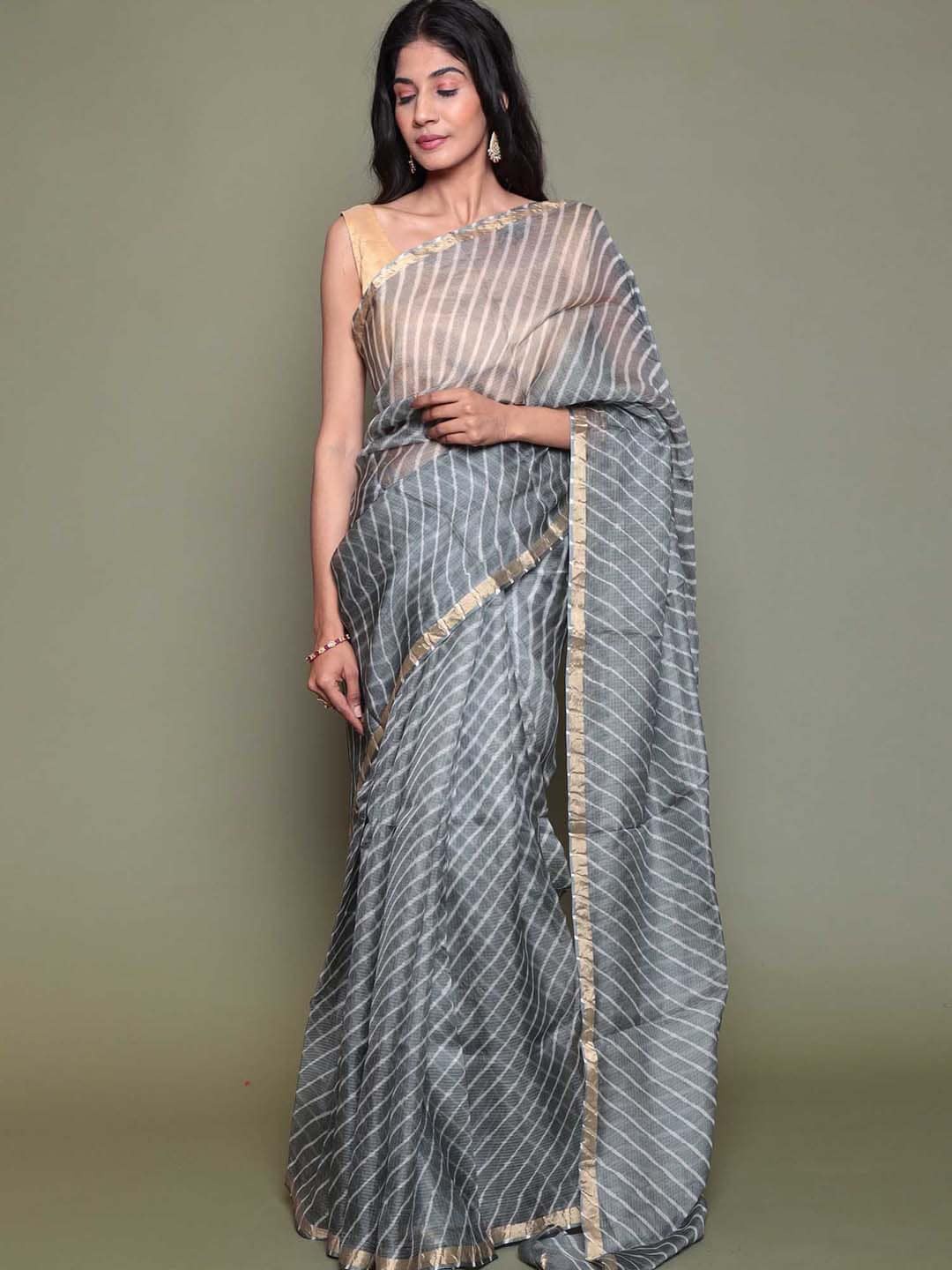 

ZARI Leheriya Saree, Grey