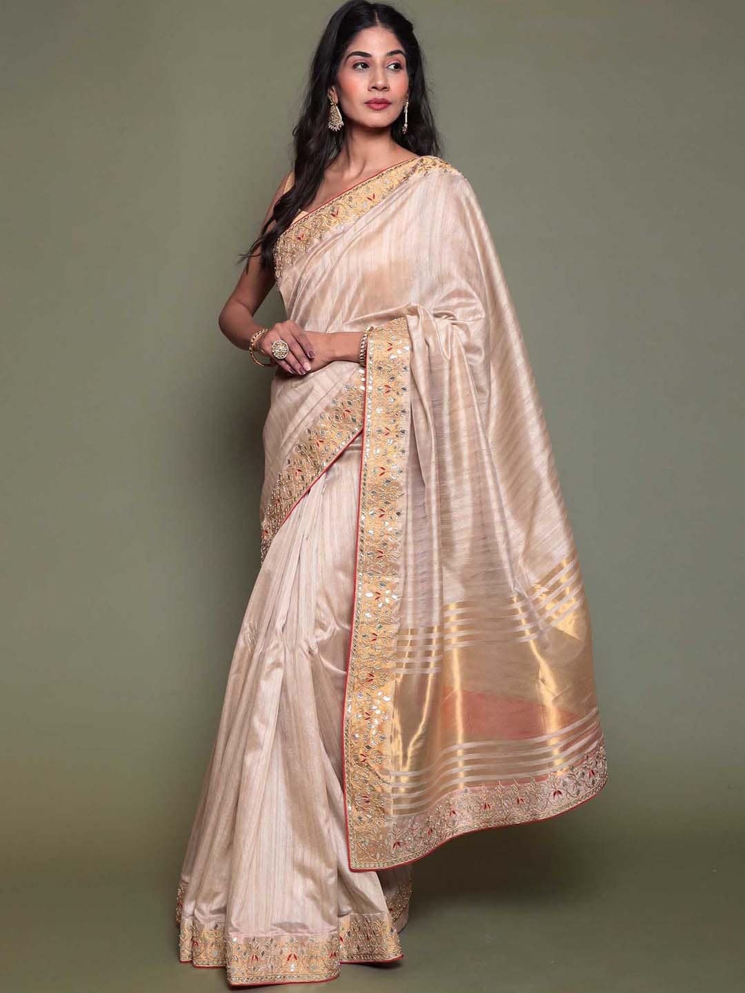 

ZARI Ethnic Motifs Silk Blend Tussar Saree, Gold