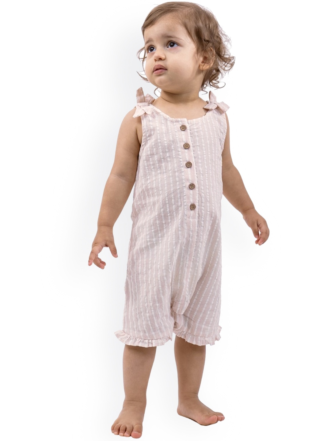 

haus & kinder Girls Checked Sleeveless Romper with Cap, Pink