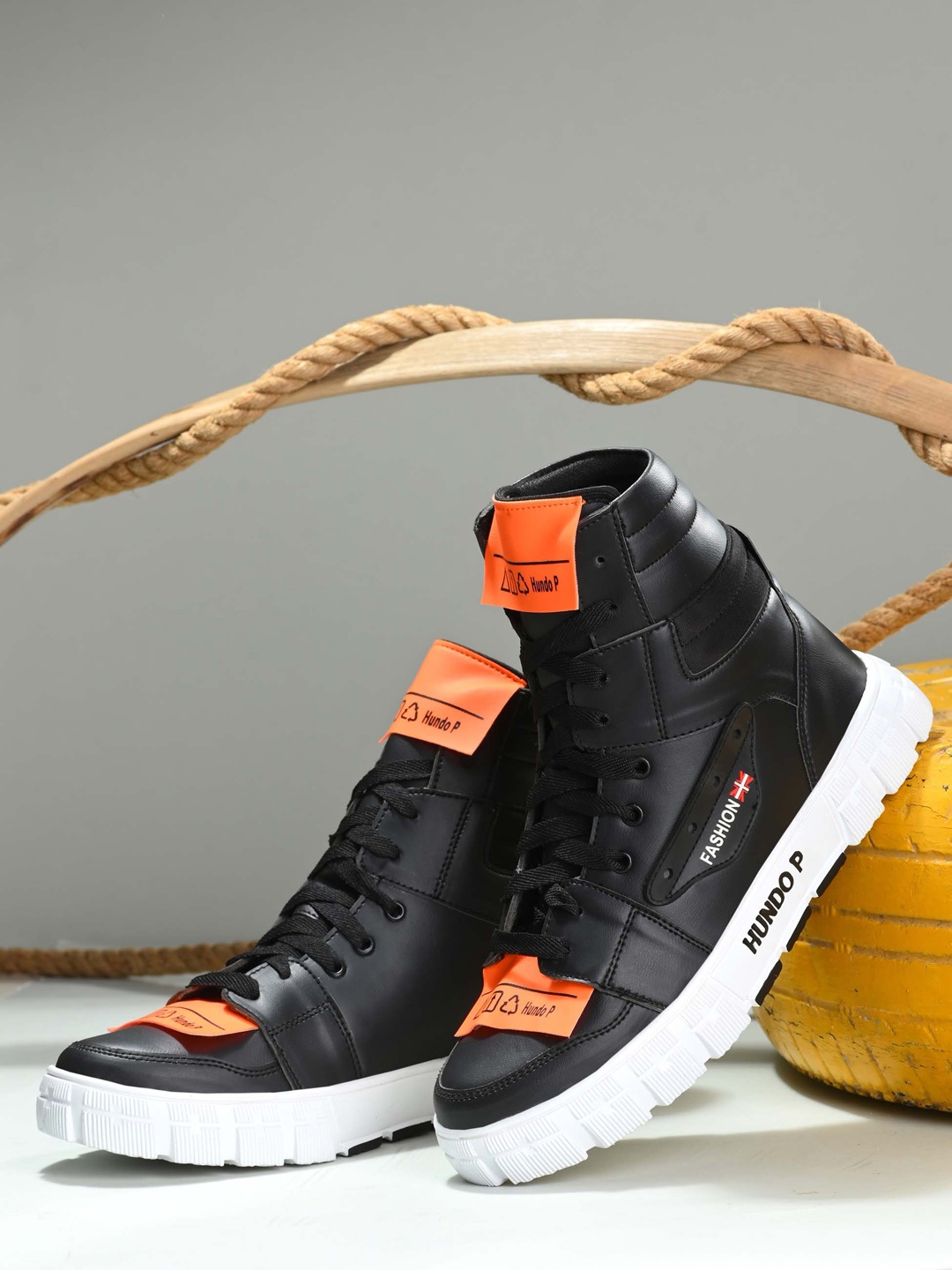 

Hundo P Men Lace-Ups High-Top Casual Sneakers, Black