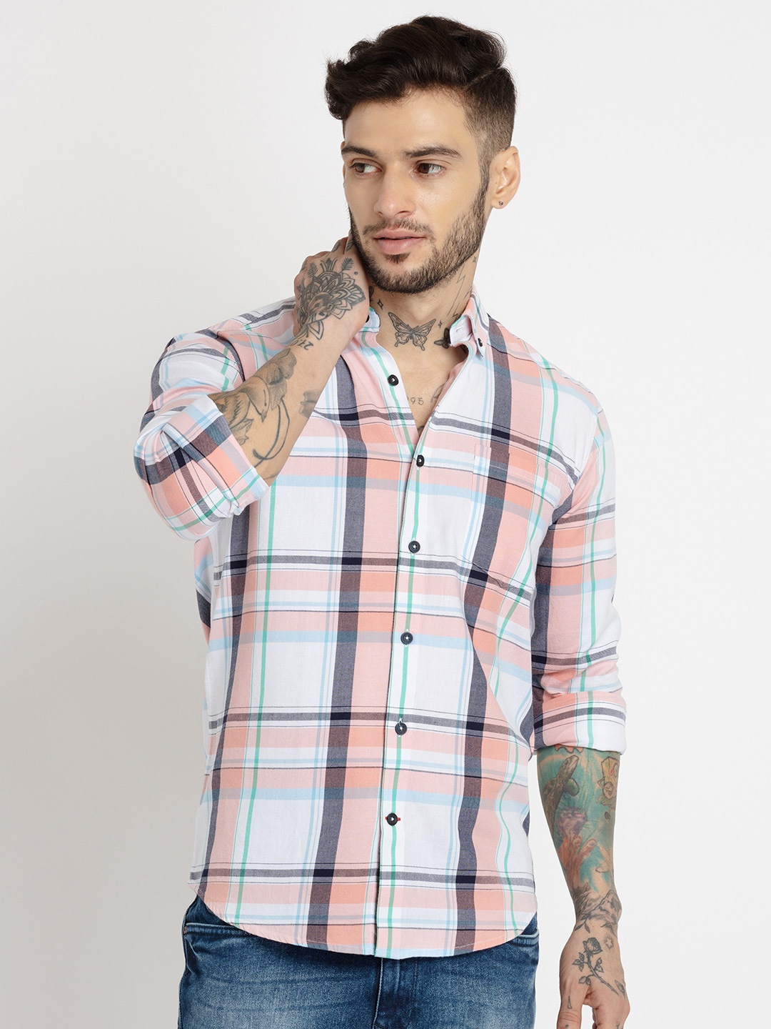 

Status Quo Men Checked Casual Slim Fit Cotton Shirt, Peach