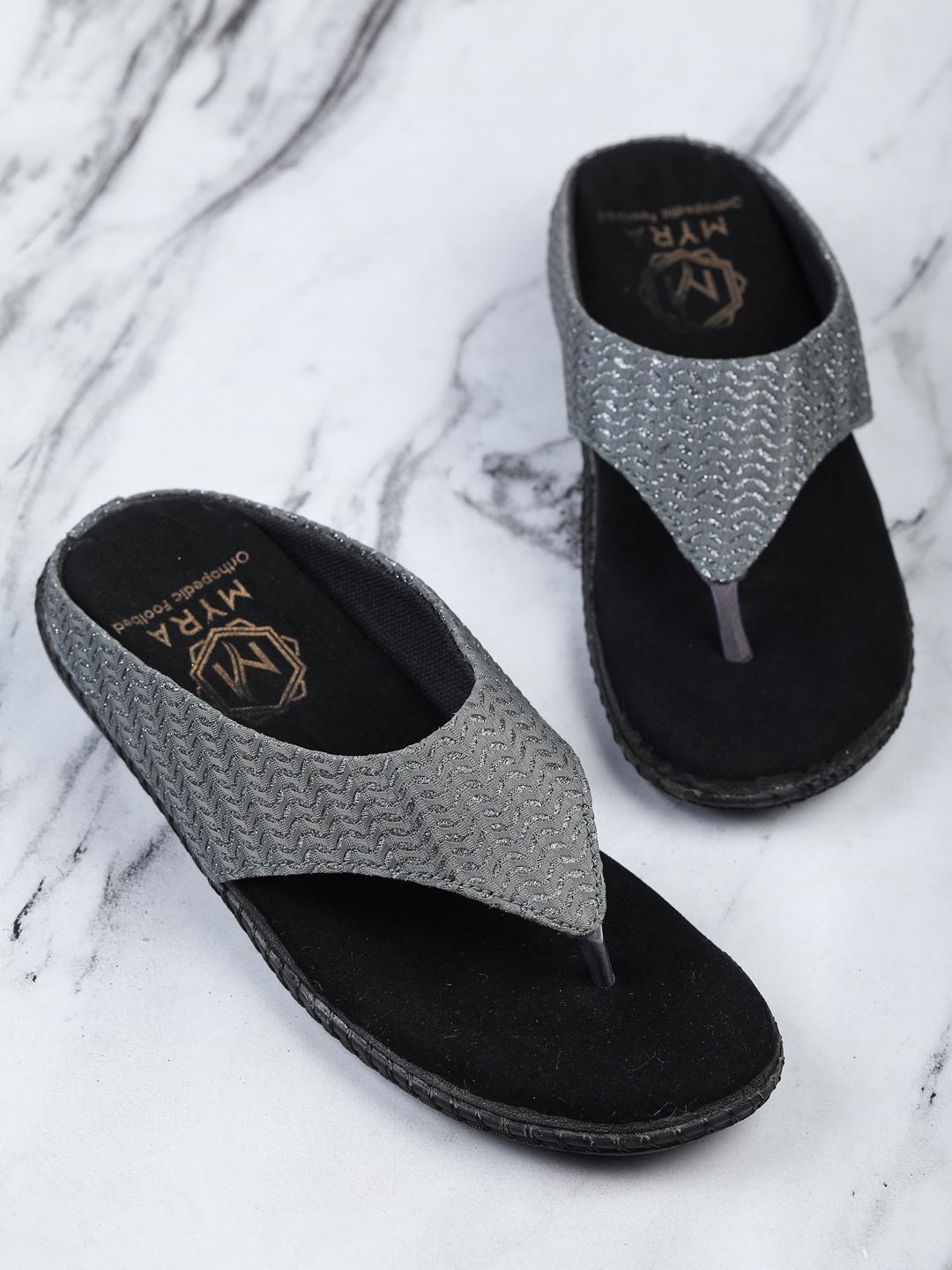 

Myra Women Grey Ethnic Open Toe Flats