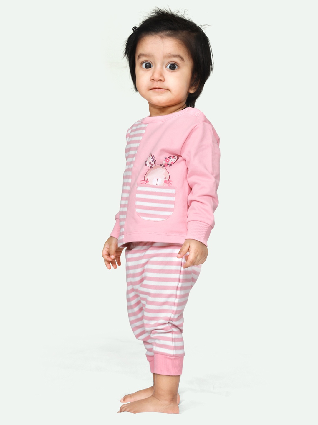 

ariel Kids Striped Pure Cotton Round Neck Clothing Set, Pink