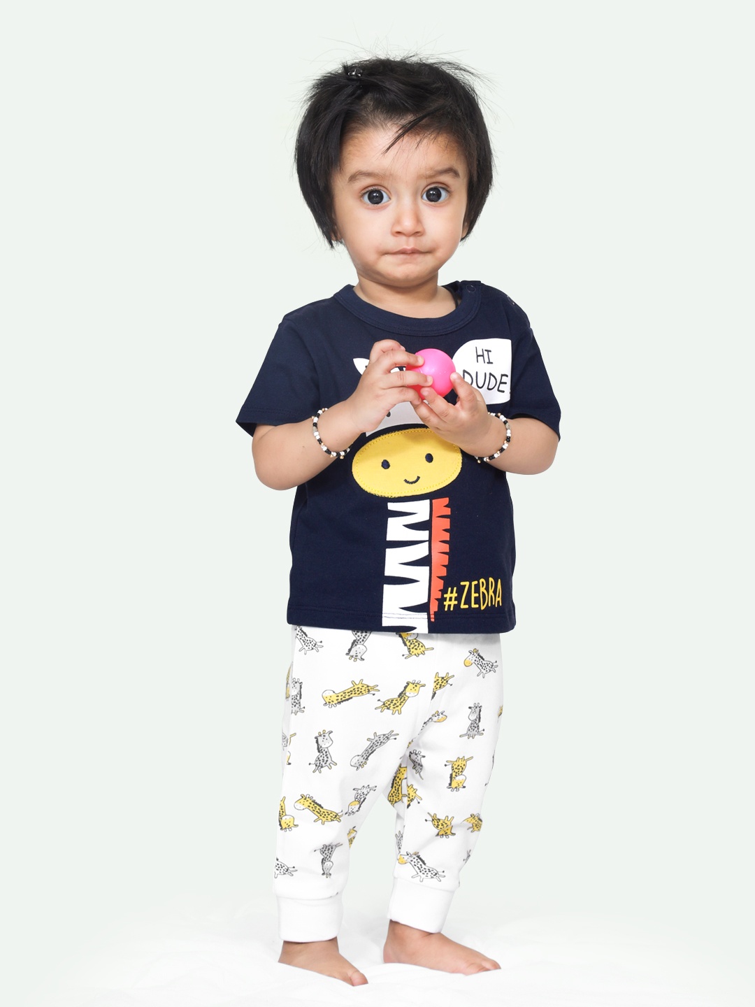 

ariel Kids Printed Cotton Top with Pyjama Set Clothing Set, Navy blue