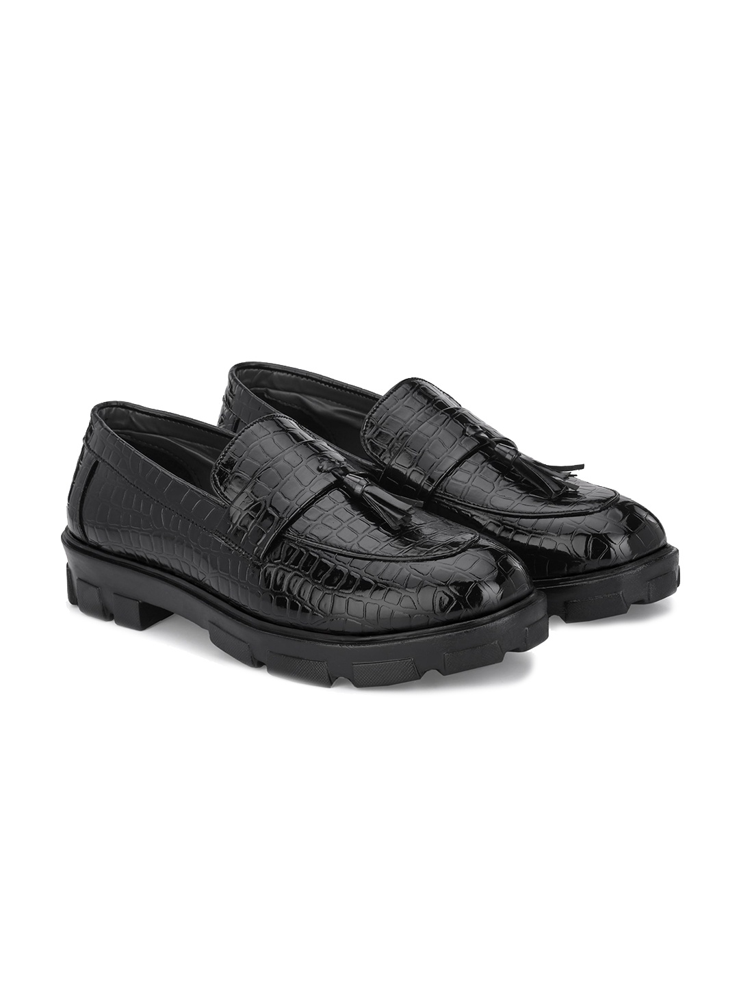 

MANSAMUSA Men Textured Patent Leather Formal Loafers, Black